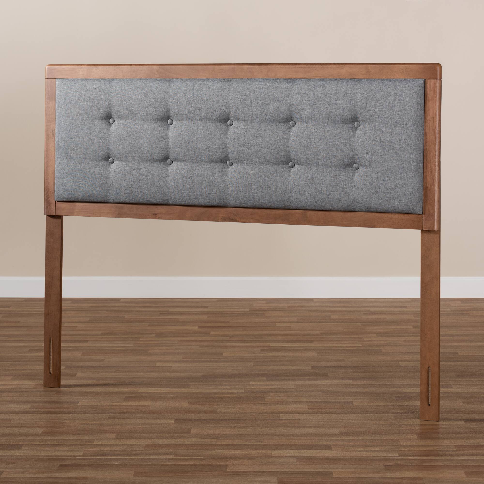 Alt View 1. Baxton Studio - Sarine Mid-Century Modern Fabric Upholstered Finished Wood Full Size Headboard - Dark Gray/Walnut.