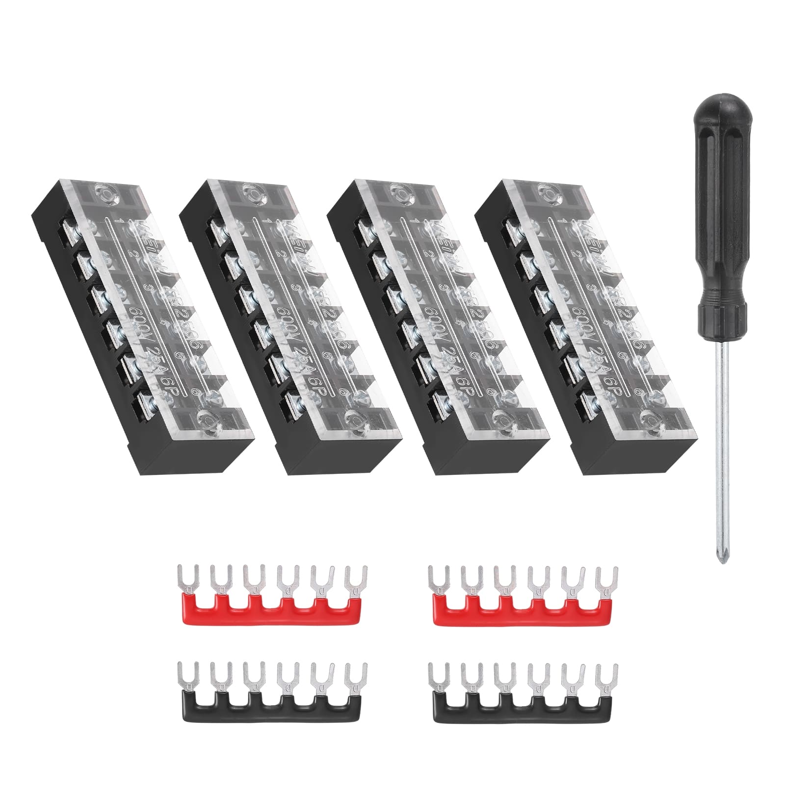 Unique Bargains - Screw Terminal Block 6 Positions, Dual Row, 600V 25A, with Screwdriver & Terminals, 4 Sets - Black price history on PriceWatchPro