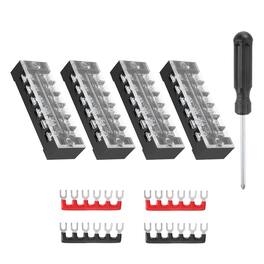 Unique Bargains - Screw Terminal Block 6 Positions, Dual Row, 600V 25A, with Screwdriver & Terminals, 4 Sets - Black