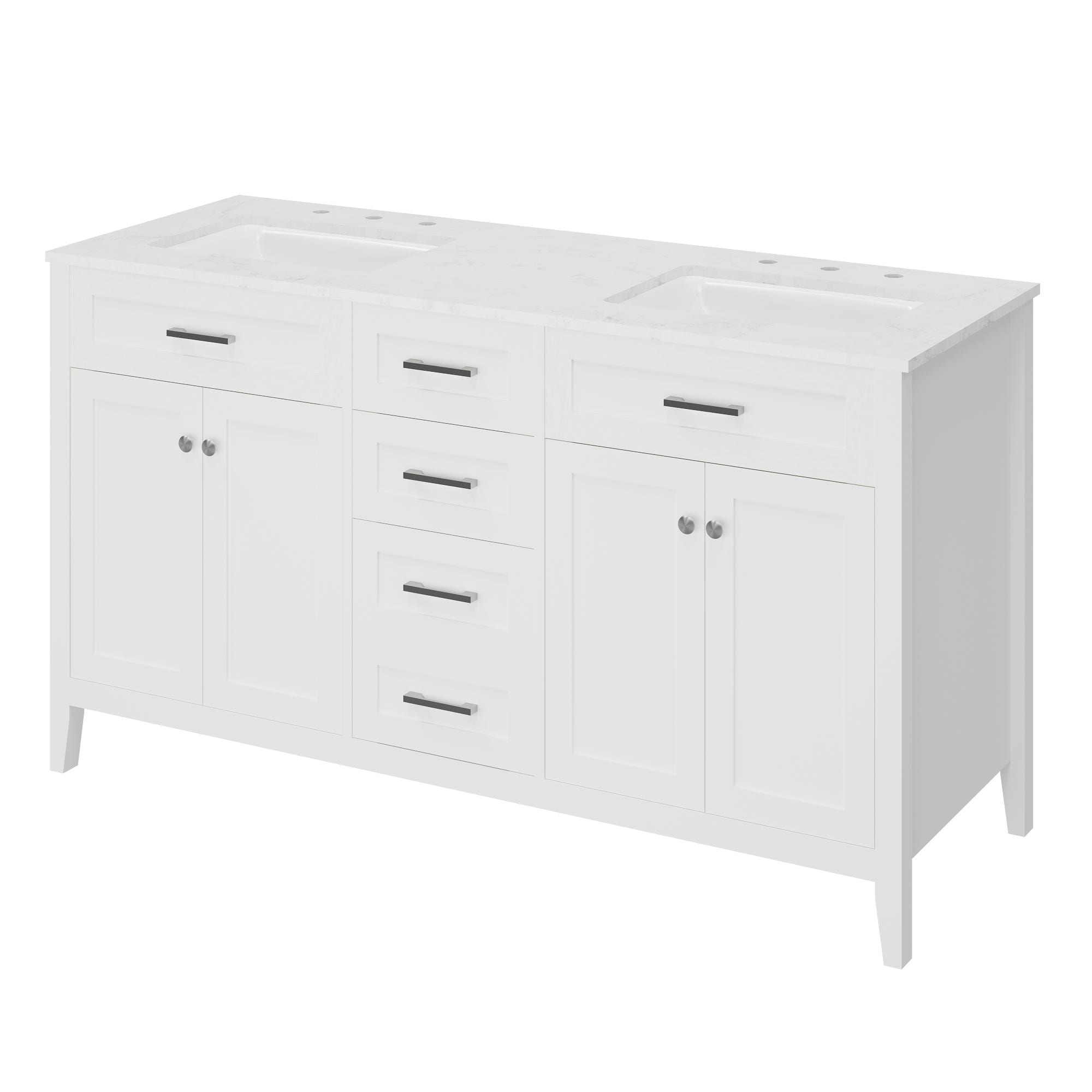 Alt View 7. U-HOMY - Modern Bathroom Vanity with Ceramic Sink, Soft-Close Storage Cabinet and Drawer, Glossy Countertop, White - 22"x60".