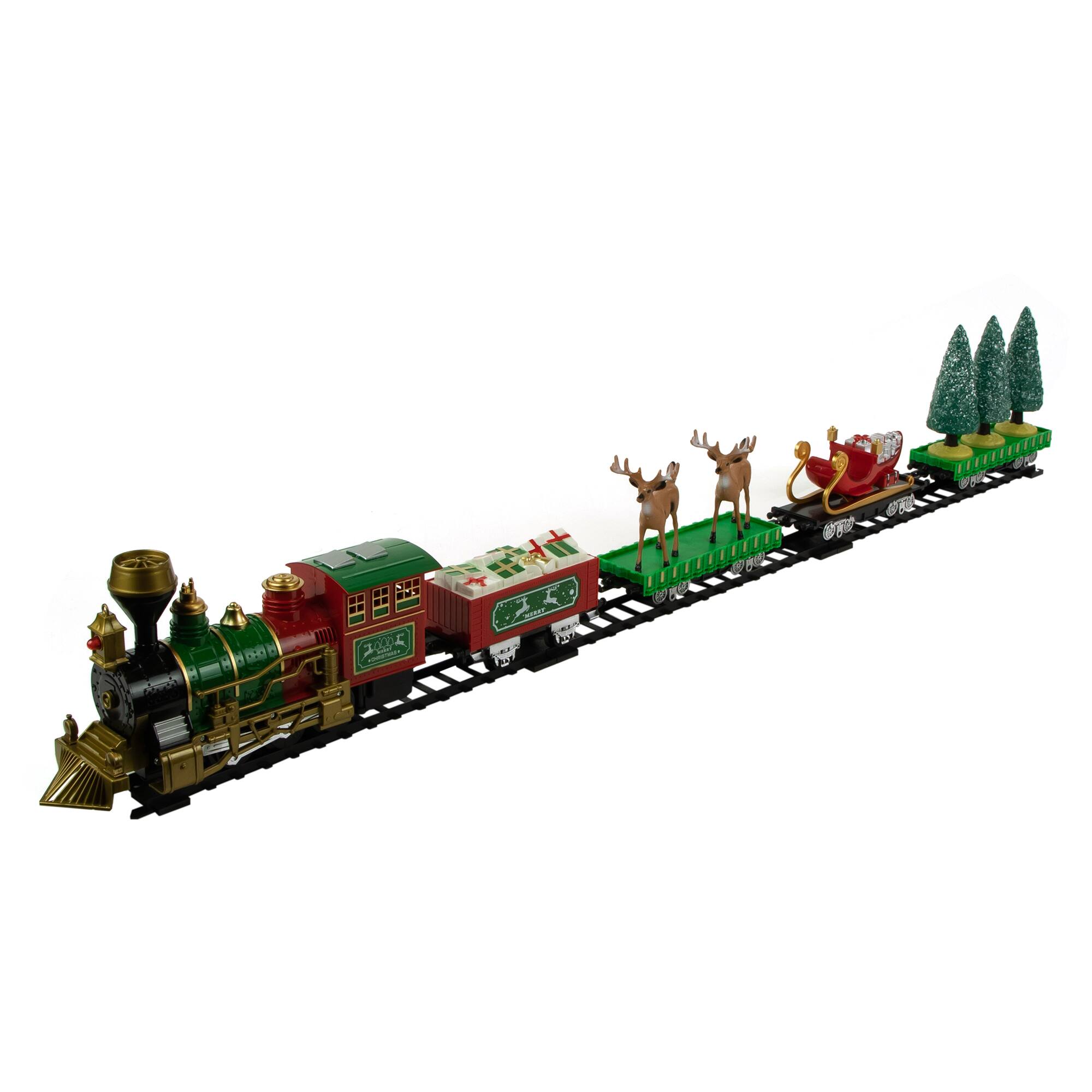 Alt View 1. Northlight - Animated Christmas Train Set with Working Smokestack - Red and Green - 22-Piece - Red.