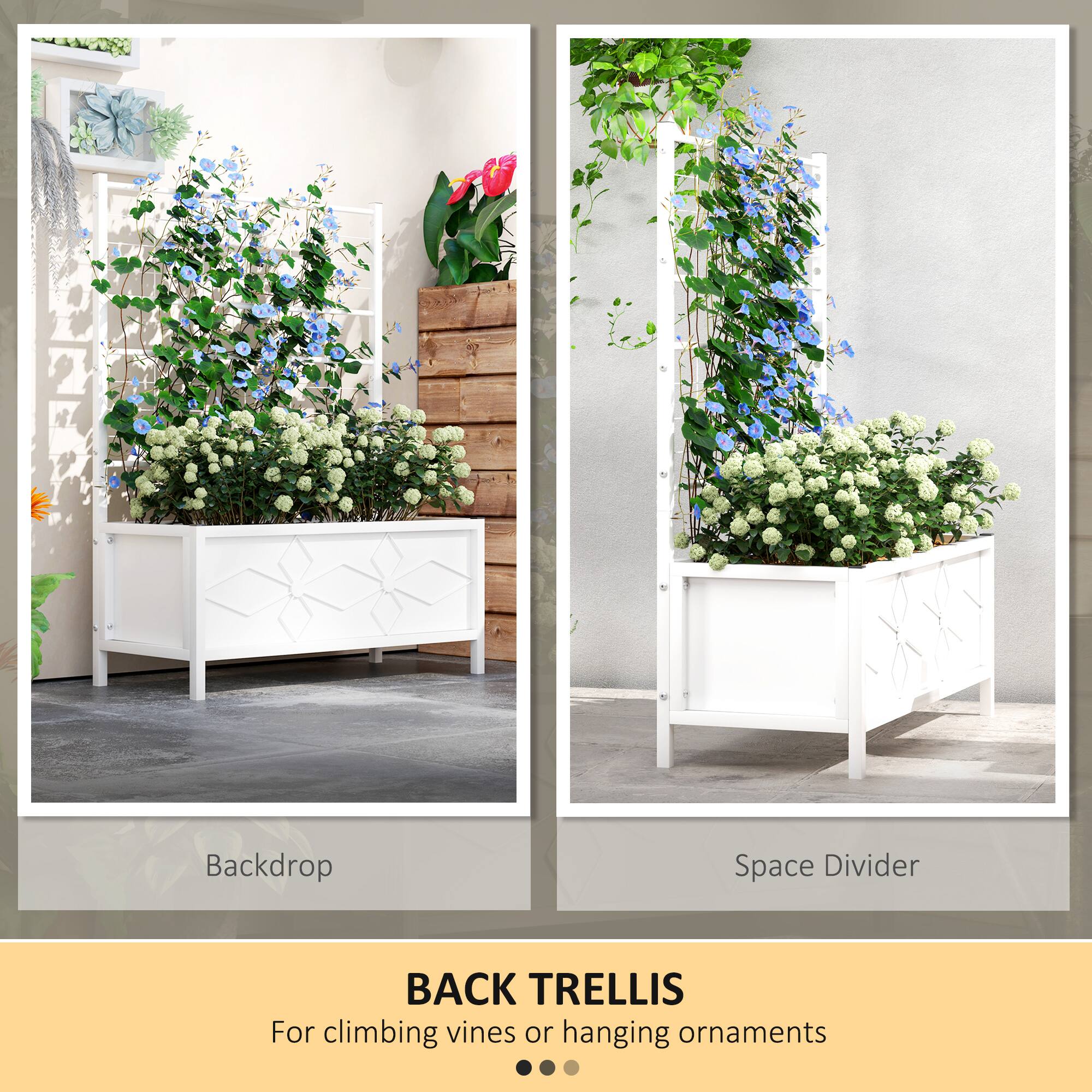 BACK TRELLIS
For climbing vines or hanging ornaments
Backdrop
Space Divider