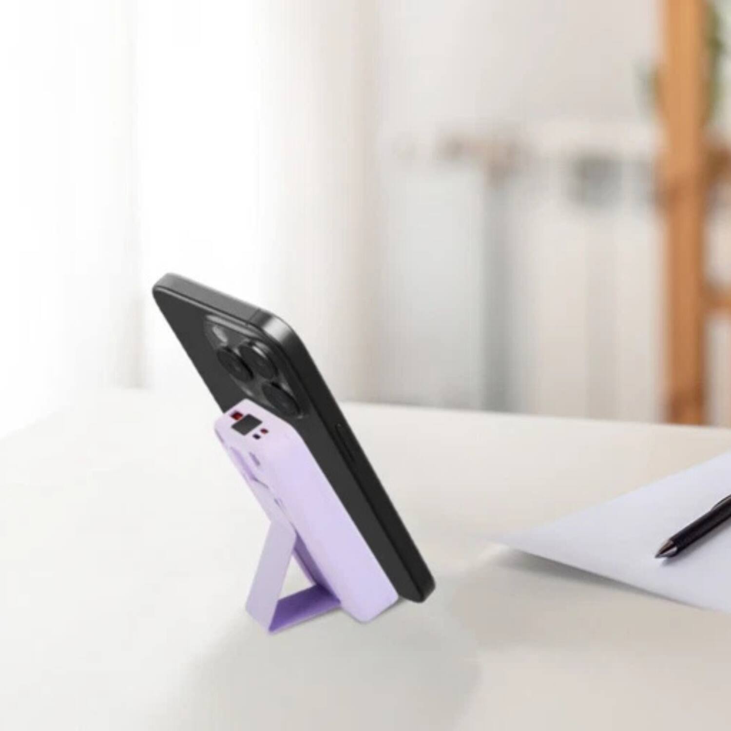 Left. Home Collection - 10000mAh Magnetic Wireless Power Bank with Kickstand Purple - Purple.