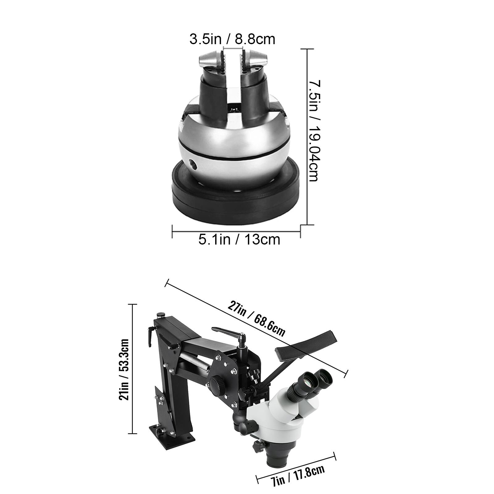 53.3cm / 21in  
3.5in / 8.8cm  
5.1in / 13cm  
27in / 68.6cm  
7.5in / 19.04cm  
7in / 17.8cm