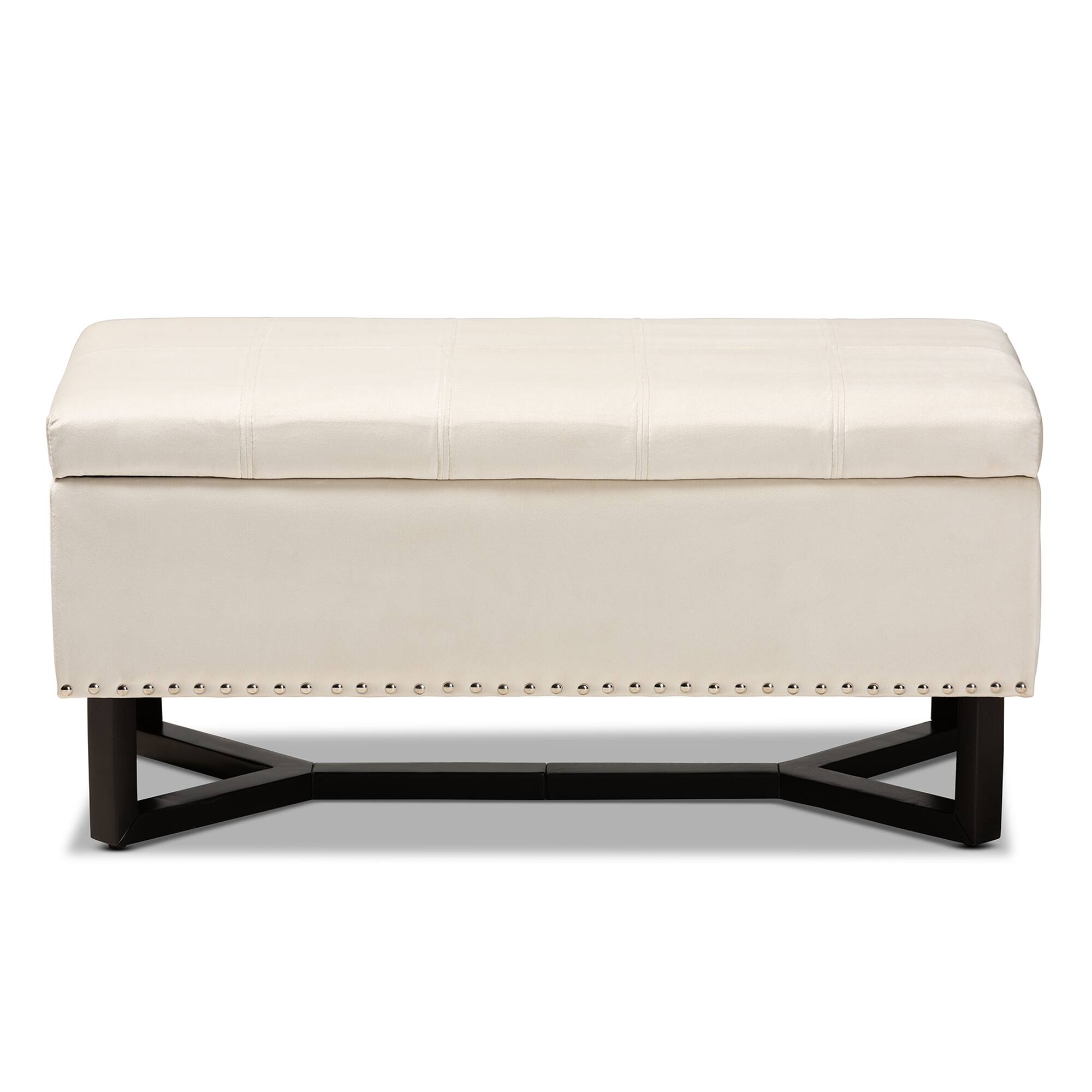 Left. Baxton Studio - Esther Modern and Contemporary Velvet Fabric Upholstered and Finished Wood Storage Ottoman - Beige/Dark Brown.