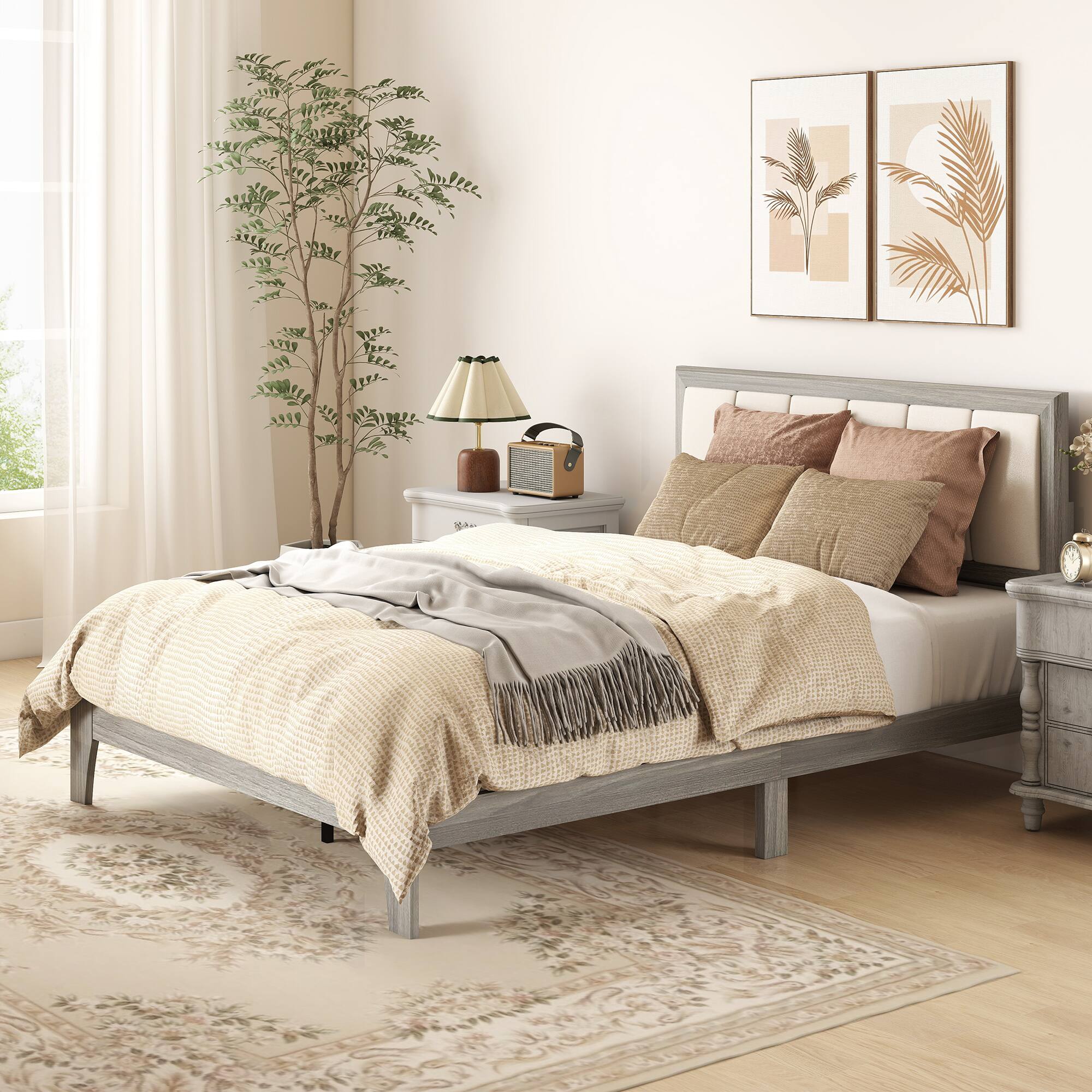 Alt View 1. Homcom - Bed Frame with Headboard Full Size Platform Bed Frame with Wooden Slats No Box Spring Needed Easy Assembly - Gray.
