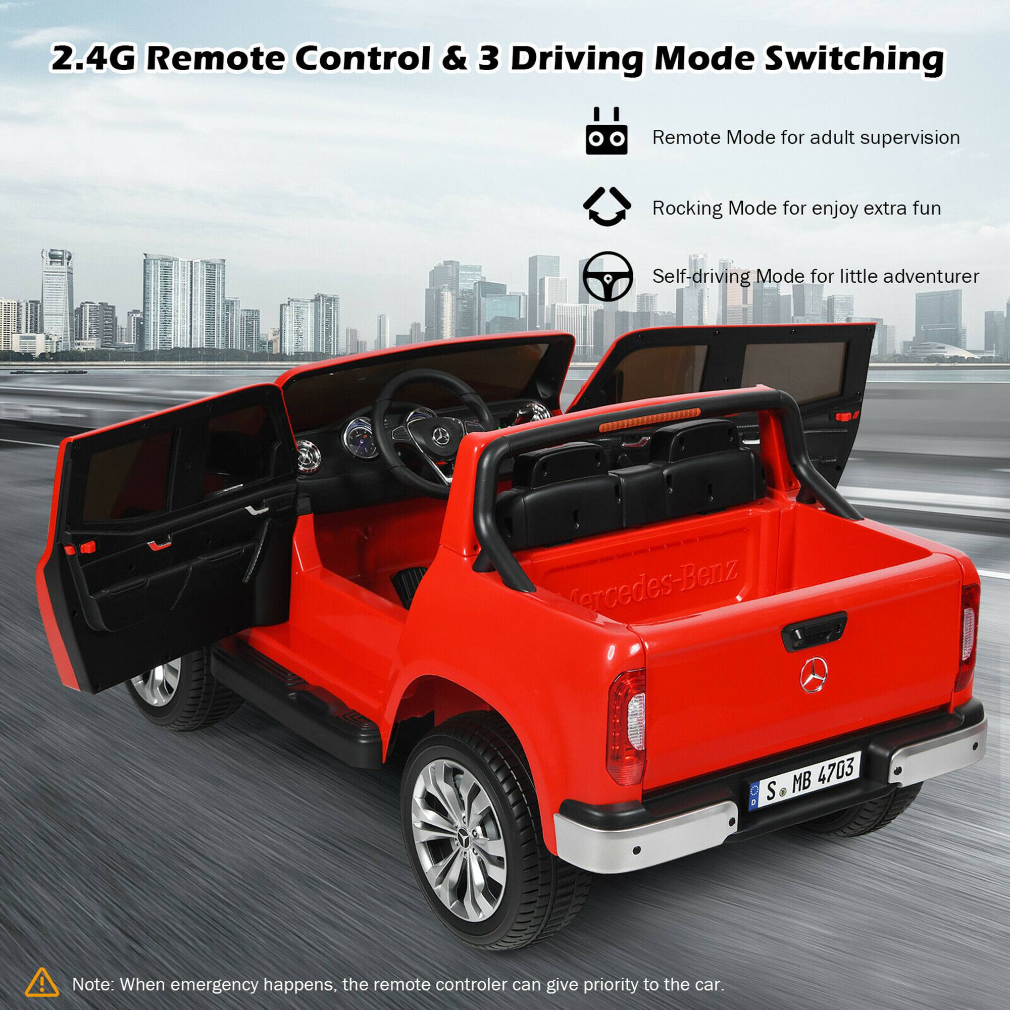 2.4G Remote Control & 3 Driving Mode Switching

- Remote Mode for adult supervision
- Rocking Mode for enjoy extra fun
- Self-driving Mode for little adventurer

Note: When emergency happens, the remote controller can give priority to the car.