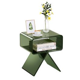 VEVOR - Acrylic Nightstand Side Table, Modern Clear Bedside Table with Storage Shelf, Transparent Small End Desk for Living Room - Transparent green