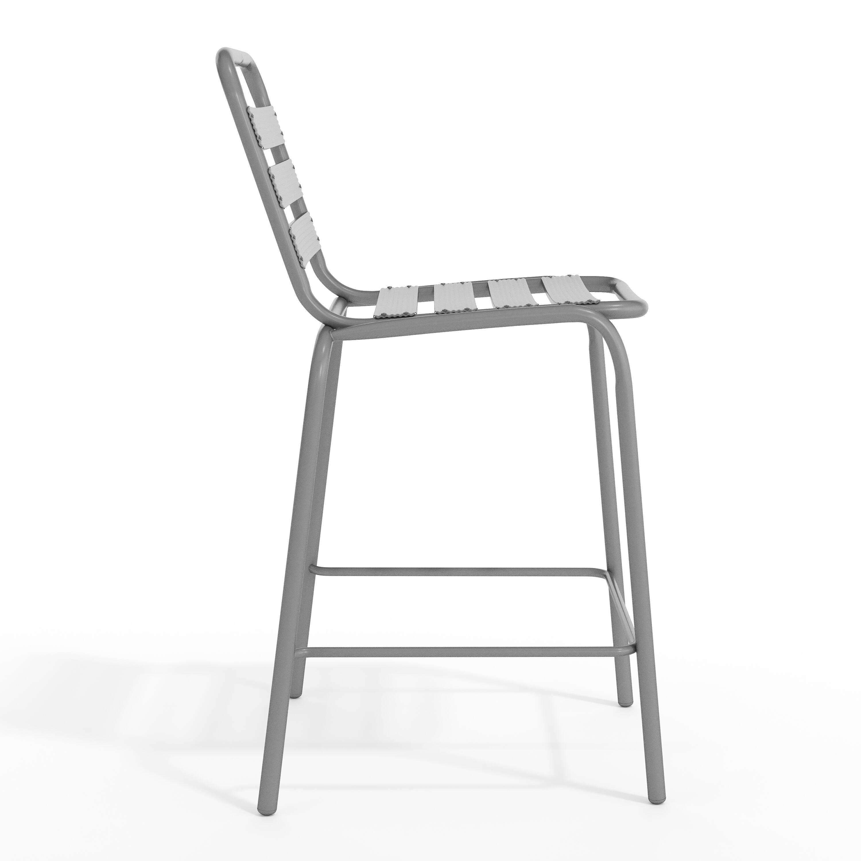 Alt View 10. Emma + Oliver - Jens Metal Dining Stool with Triple Slatted Back for Indoor and Outdoor Use - Silver.