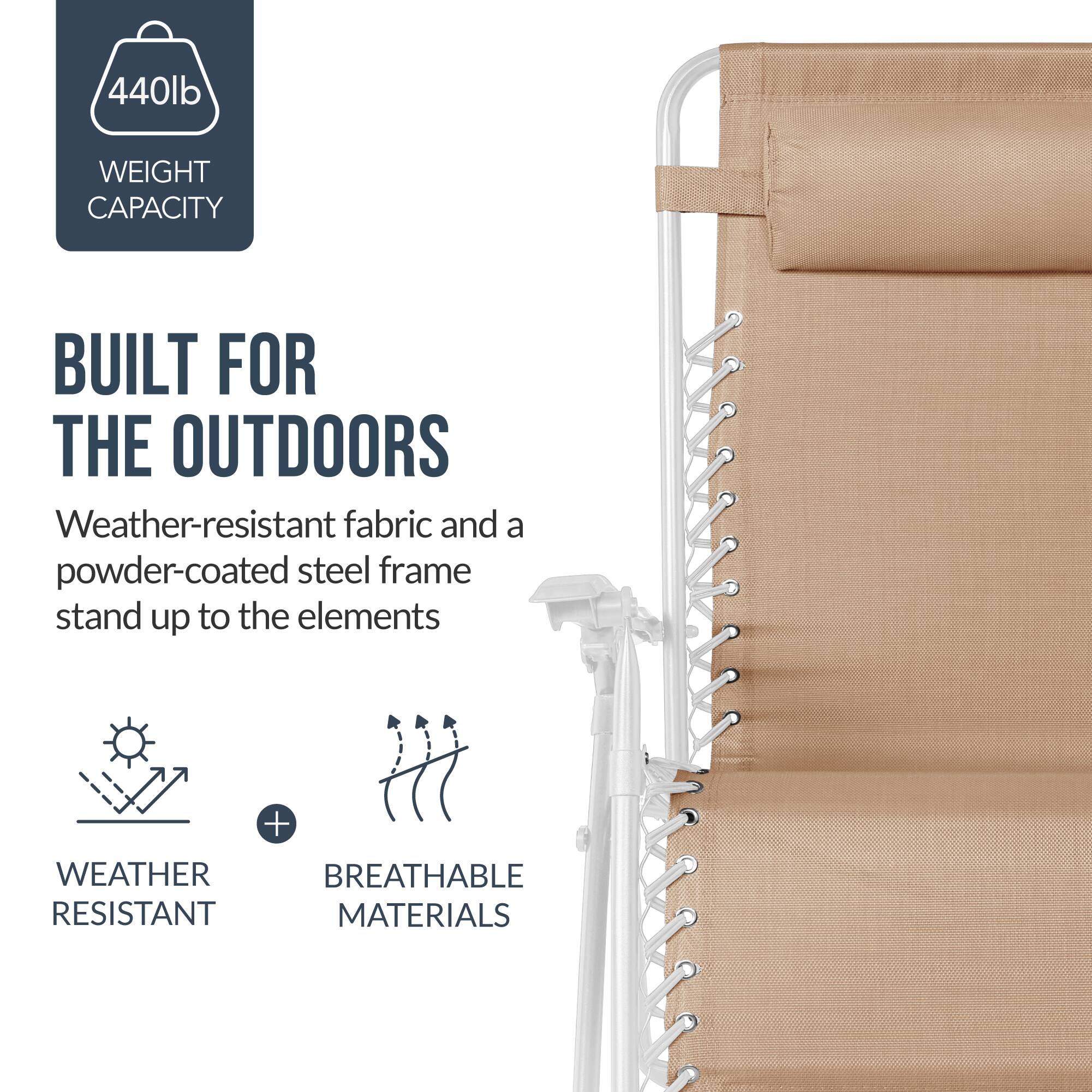 440lb WEIGHT CAPACITY  
BUILT FOR THE OUTDOORS  
Weather-resistant fabric and a powder-coated steel frame stand up to the elements  
WEATHER RESISTANT + BREATHABLE MATERIALS