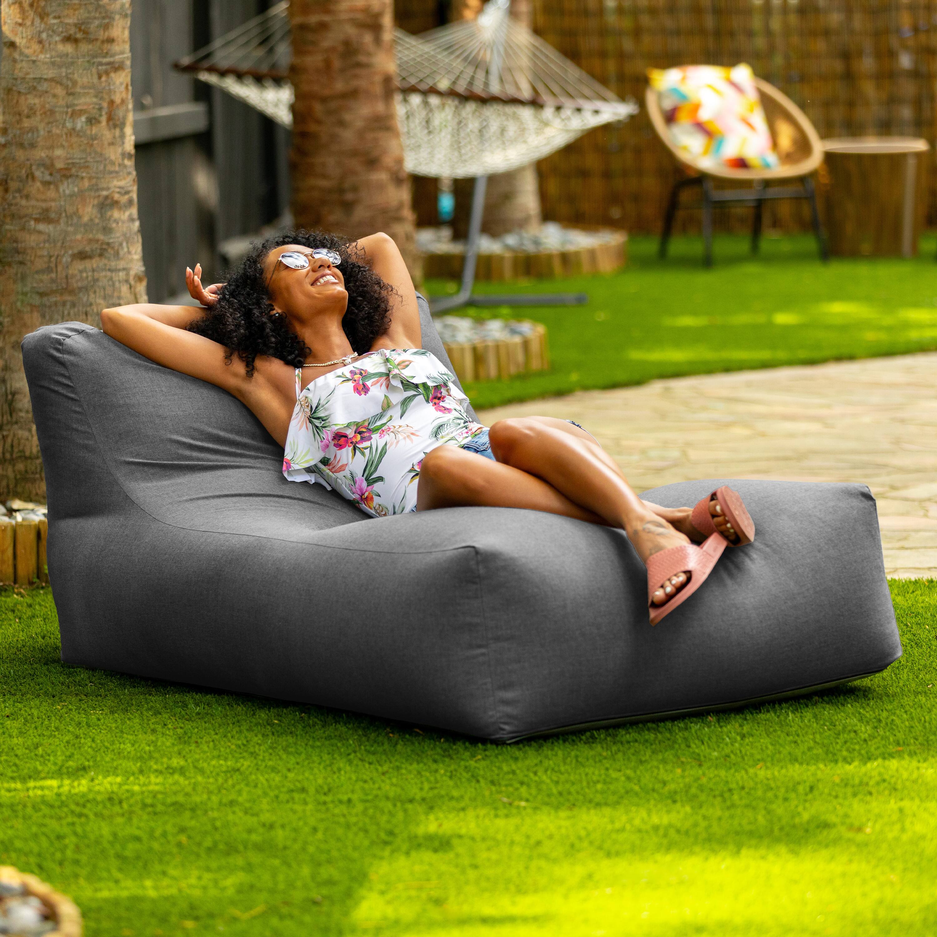 Left. Jaxx - Coza Outdoor Sun Lounger - Luxurious Giant Outdoor Chaise - Sunbrella, Charcoal - Charcoal.