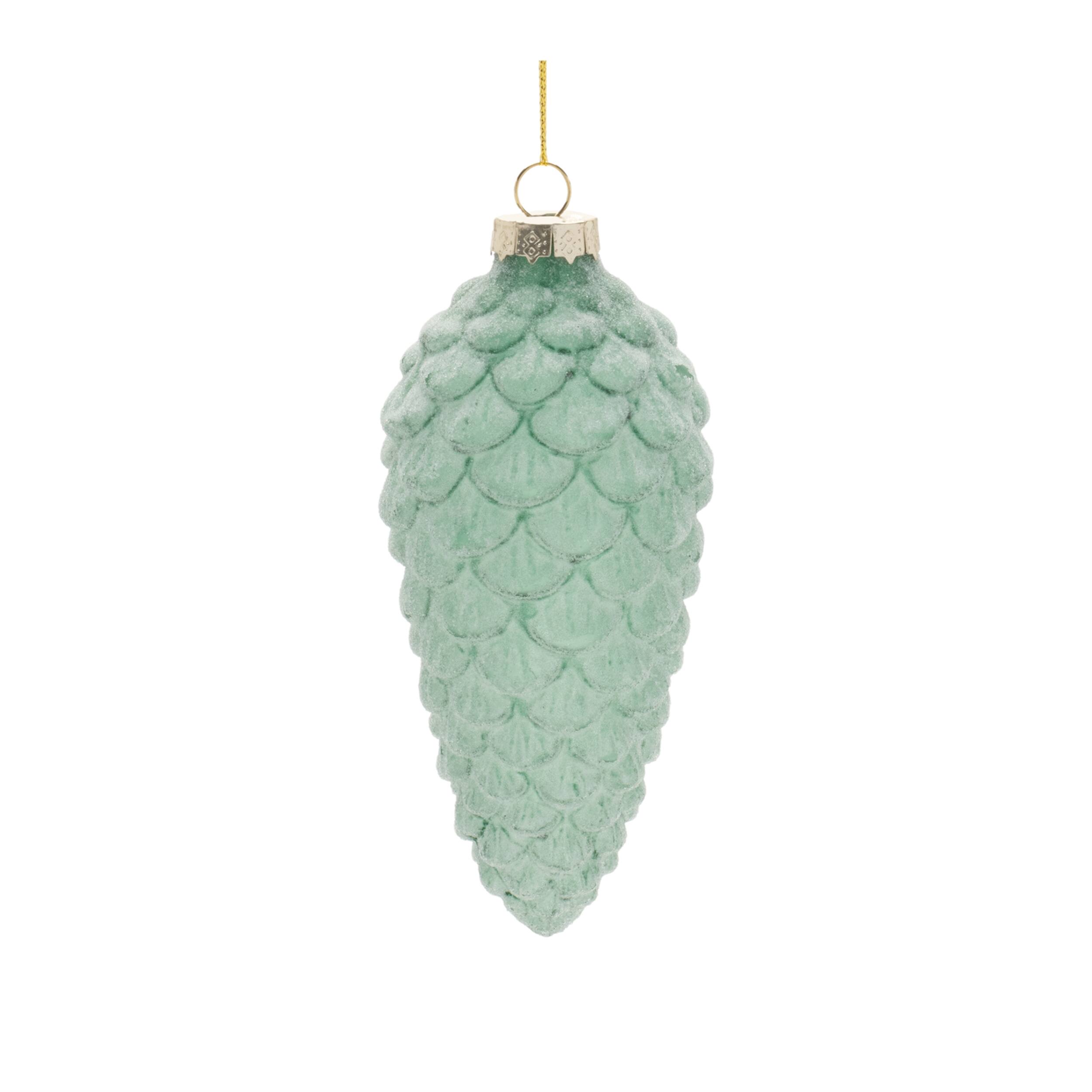 Back. BreeBe - Frosted Glass Pinecone Ornament (Set of 6) - Green.