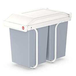 Hailo - Multi-Box Duo L Pull-Out Trash Can, 11.8" Cabinet, 2 Bins, 3.7 Gal, Blue - Grey Blue, White