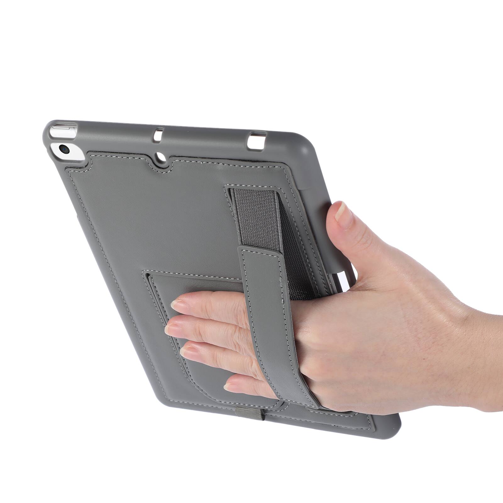 Left. Dteck - Shockproof Case for Apple iPad mini (5th Generation) 2019 with Hand Strap and Kickstand, PU Leather TPU Protective Cover - Gary.