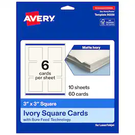 Avery - Printable Square Cards, 3" x 3", Matte Ivory, 60ct - White
