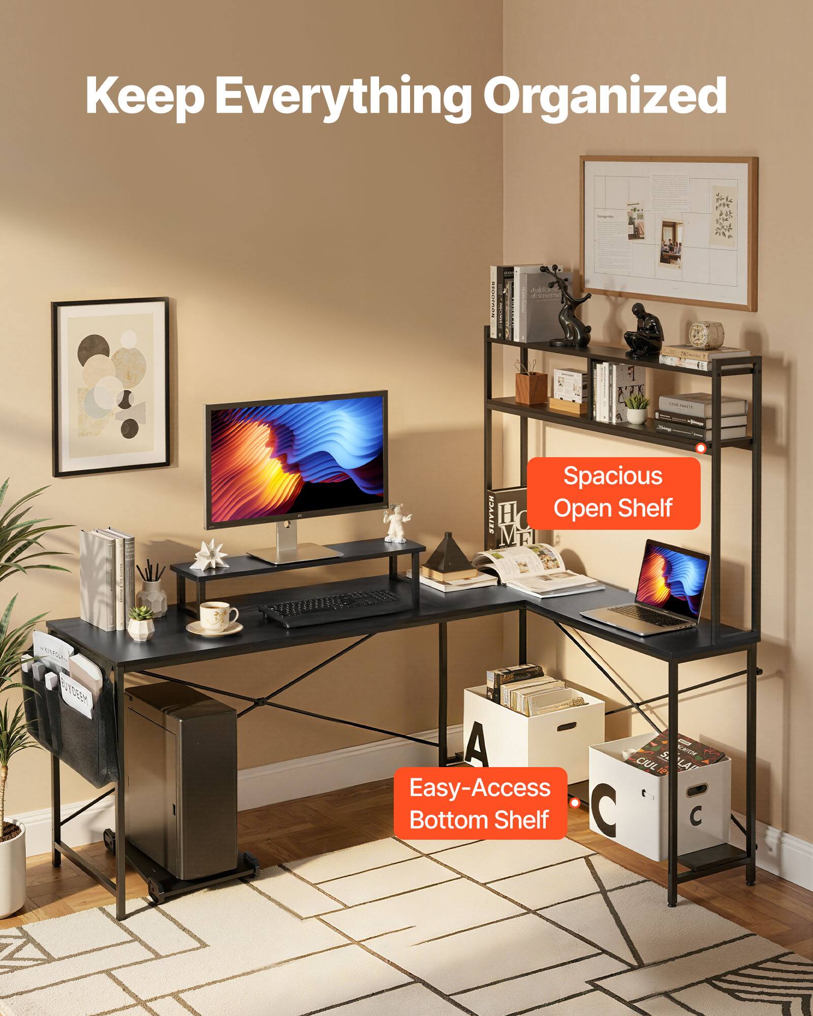 Keep Everything Organized

Spacious Open Shelf

Easy-Access Bottom Shelf