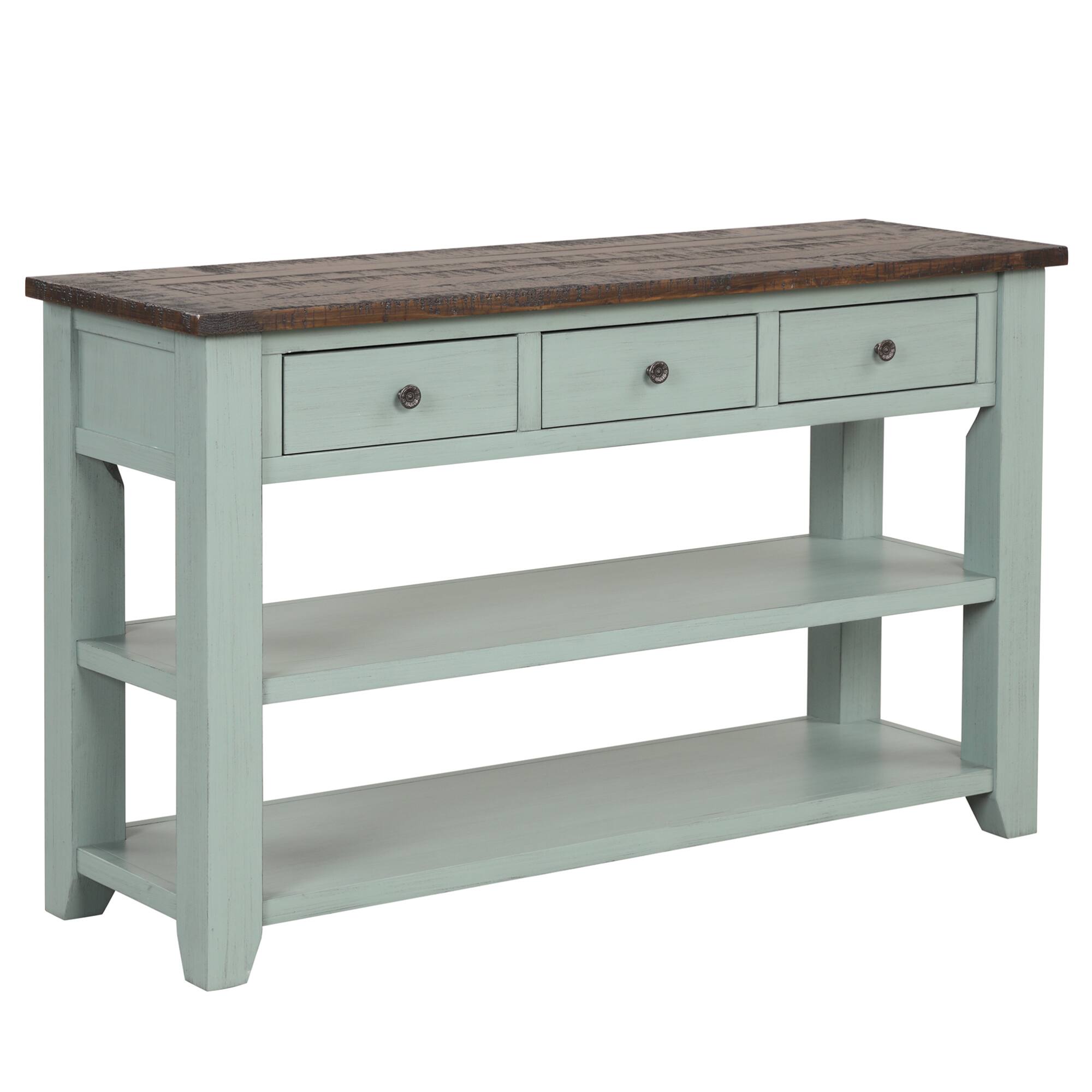 Alt View 4. GOODSILO - Solid Wood Console Table with Storage Drawers and Shelves for Entryway, Living Room, or Bedroom - Retro Blue.