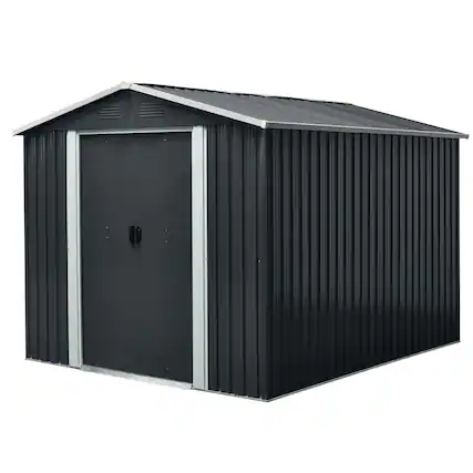 Front. Mondawe - 8ft x 10ft Outdoor Metal Storage Shed with meatl foundation - Black.