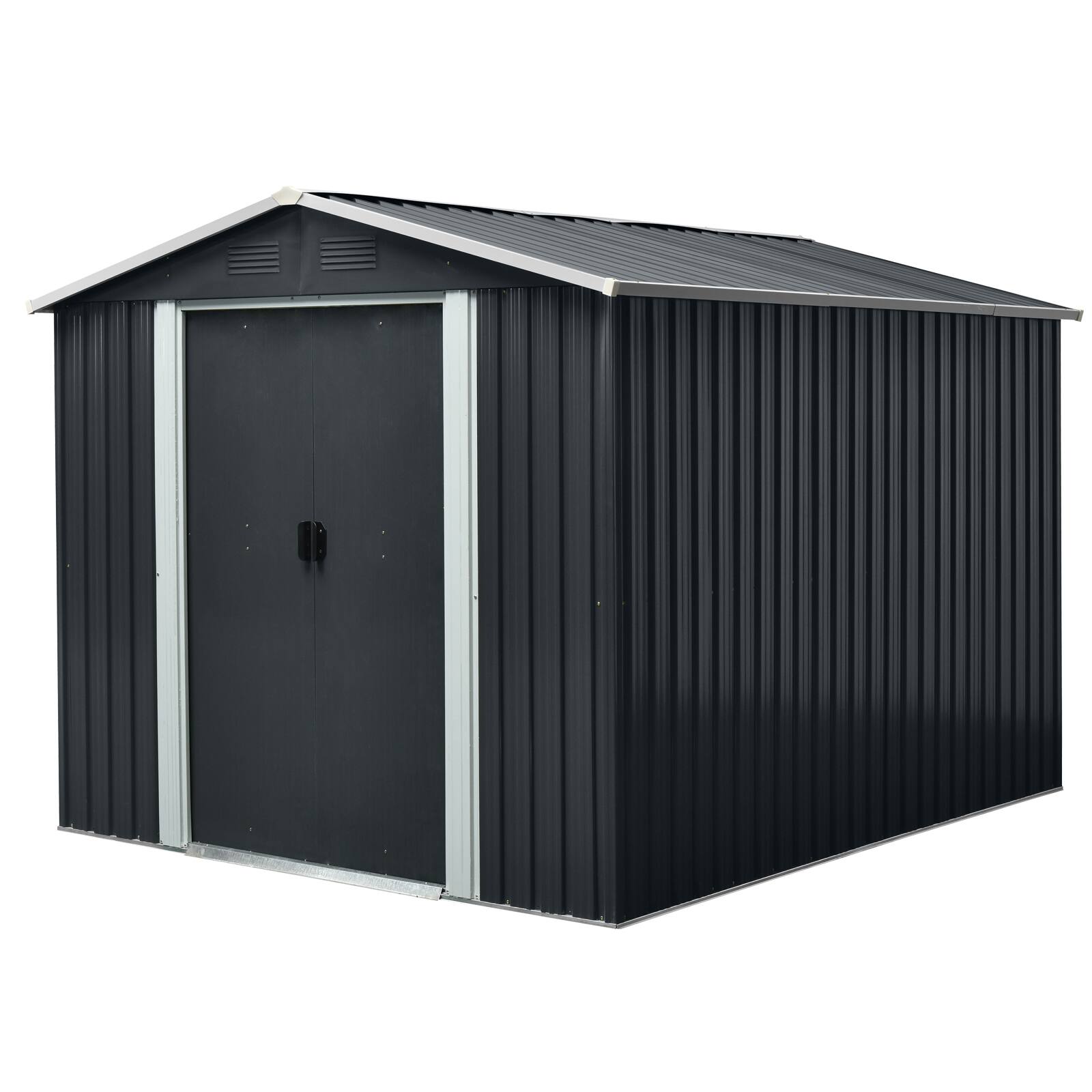 Front. Mondawe - 8ft x 10ft Outdoor Metal Storage Shed with meatl foundation - Black.