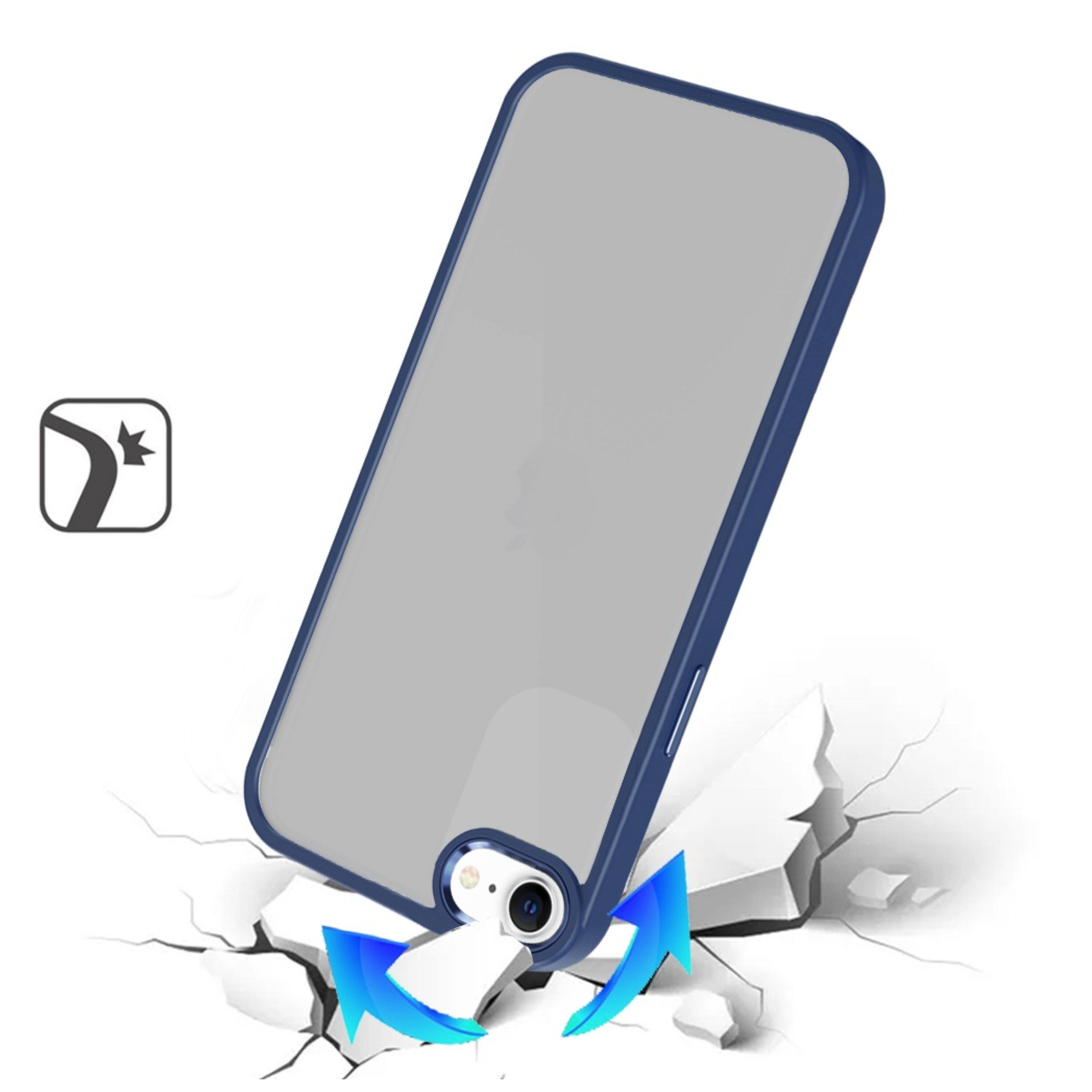 Angle. Kitcheniva - Raised Camera Bezel Metallic Buttons Phone Case With Tempered Glass For iPhone 16e/17e Blue - Blue.