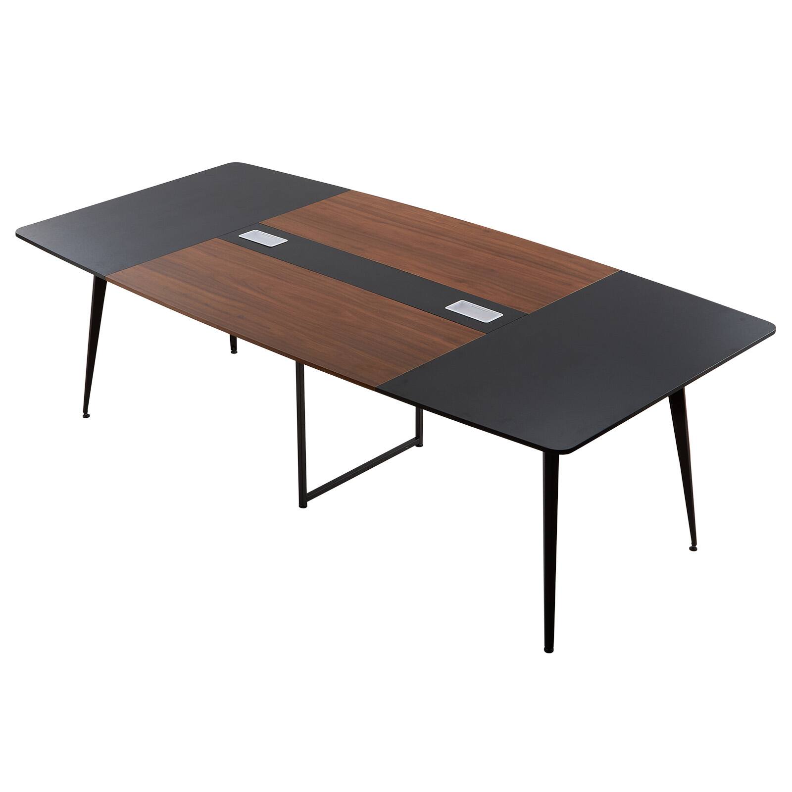Alt View 5. VEVOR - 8 ft Boat-Shaped Conference Table, Office Meeting Desk for 10 People, Modern Design with Sturdy Metal Legs - Black + brown.