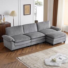 Winado - Sectional Modular Deep Seat Sofa Couch with Ottoma, Corduroy Fabric Sleeper Comfy Upholstered Furniture for Living Room - Gray