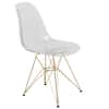 Front. LeisureMod - Cresco Modern Acrylic Dining Chair with Ergonomic Seat and Gold Steel Base - Clear.