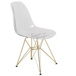 LeisureMod - Cresco Modern Acrylic Dining Chair with Ergonomic Seat and Gold Steel Base - Clear