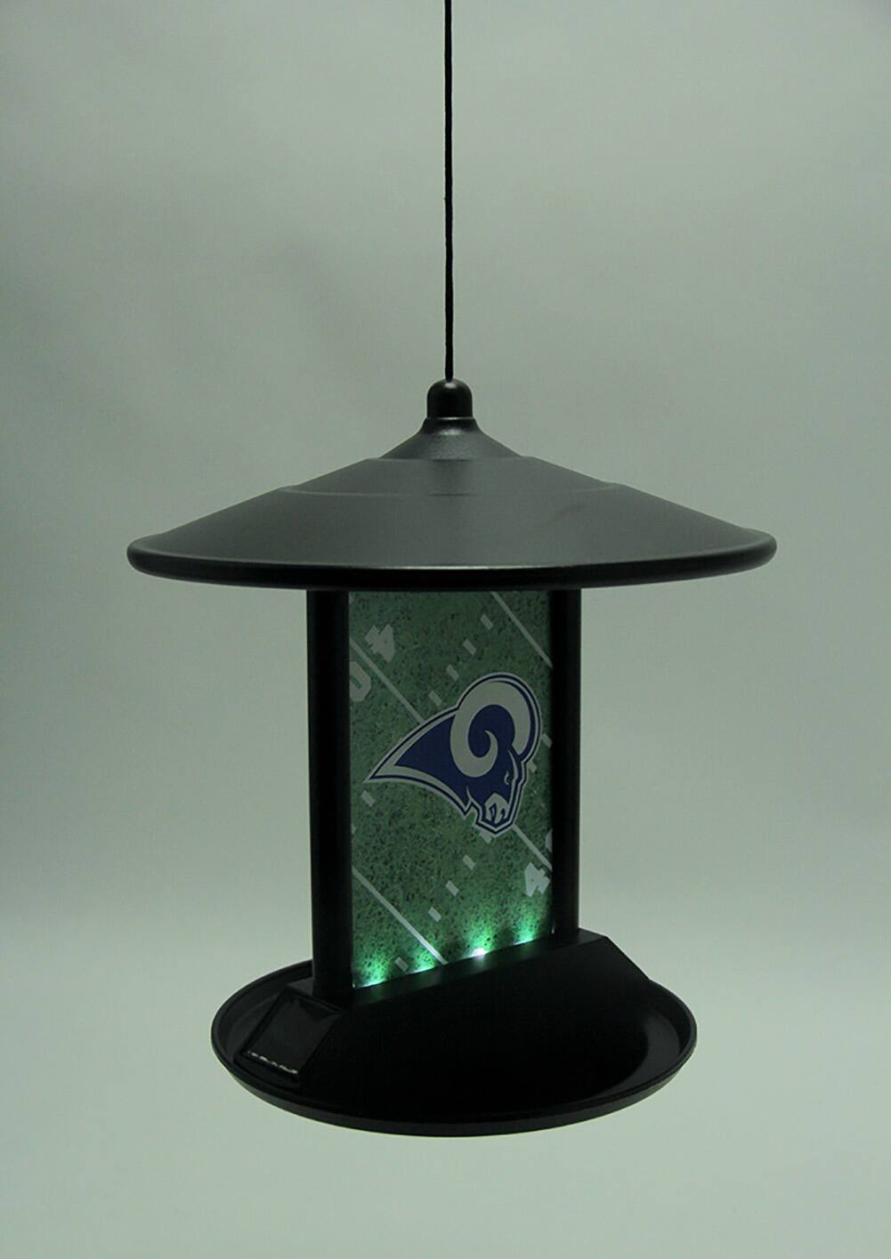 Alt View 1. Team Sports America - Los Angeles Rams Logo Solar Powered Hanging Birdfeeder - Black.
