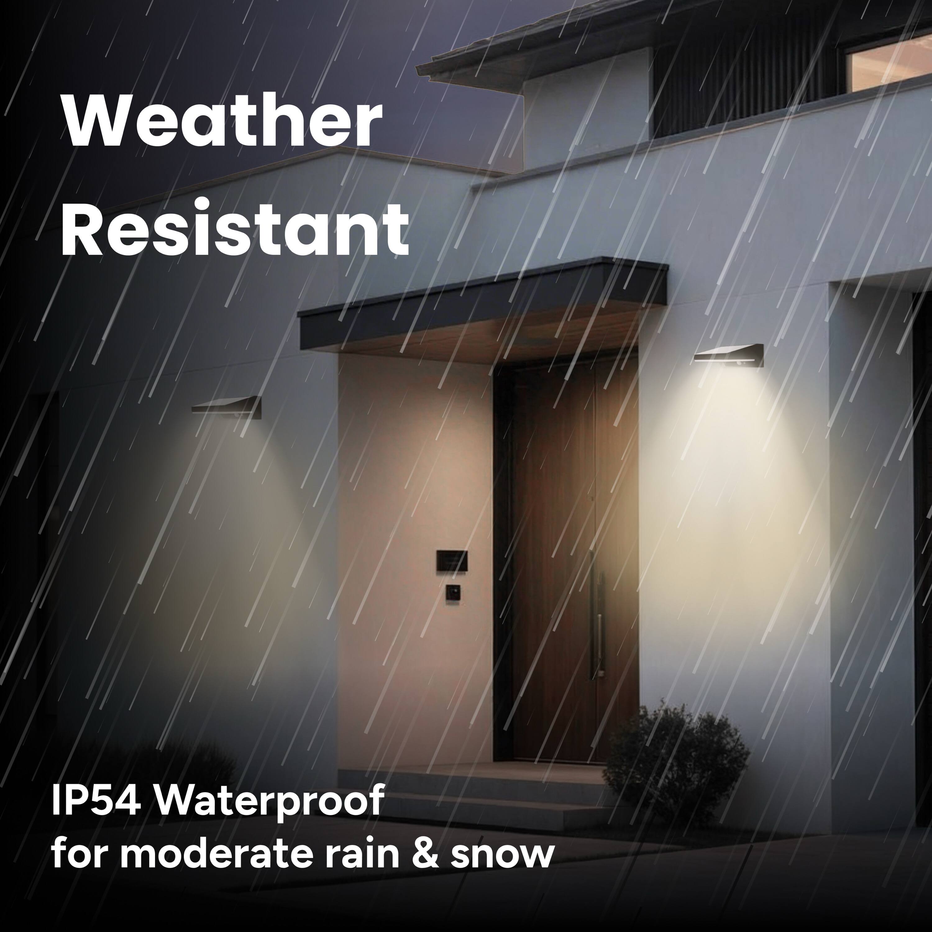 Weather Resistant  
IP54 Waterproof for moderate rain & snow