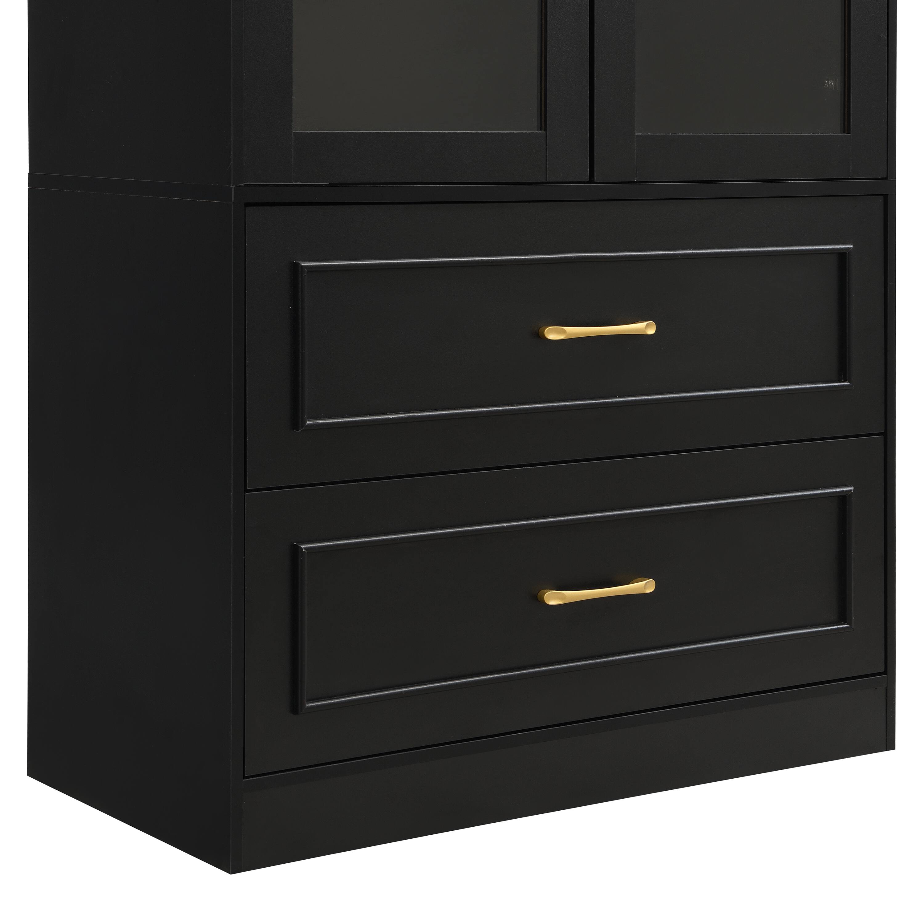 Alt View 10. Loheer - Loheer Black Tall Cabinet, Arched Storage Cabinet with Glass Doors, Modern Display Cabinet for Living Room - Black.