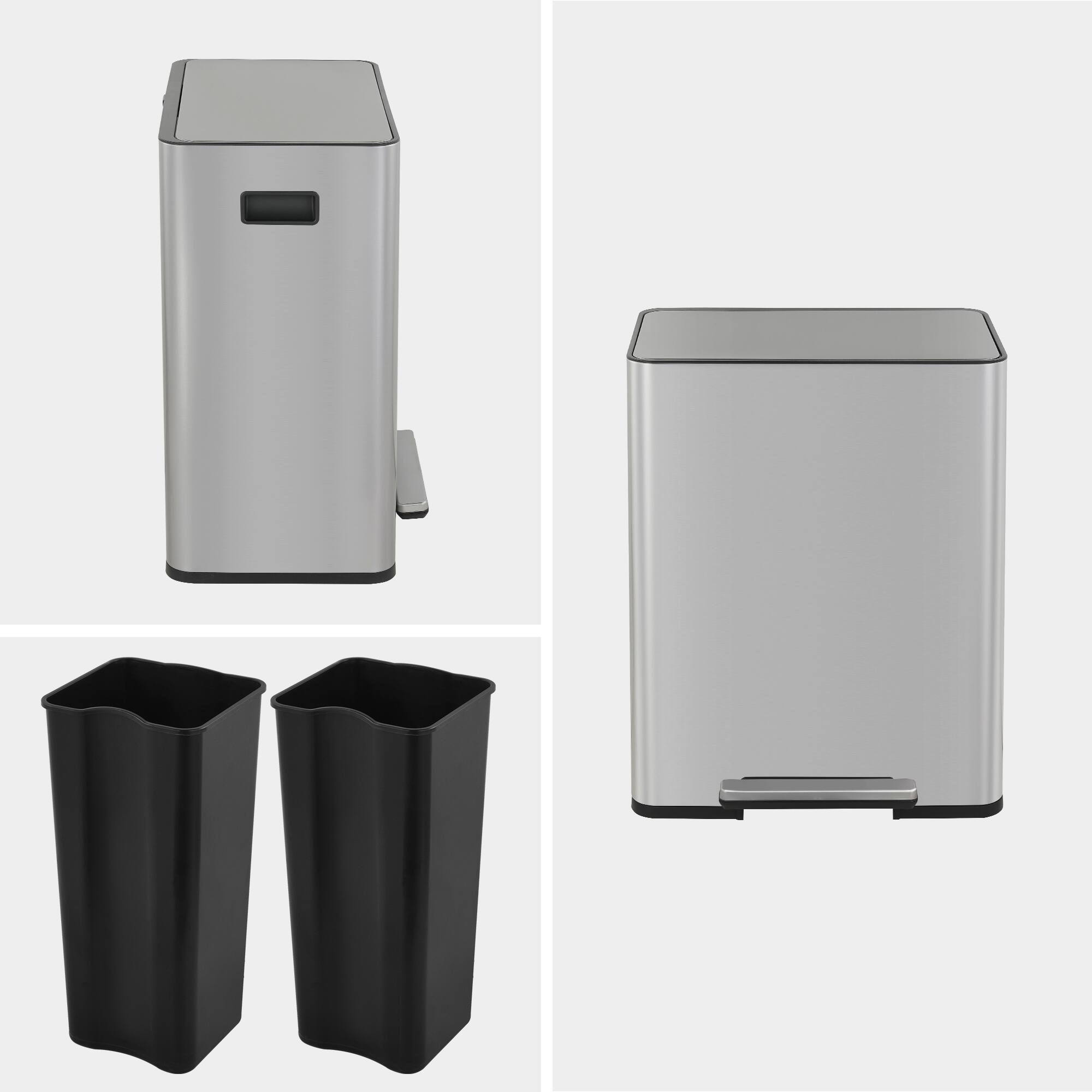 Alt View 7. Innovaze - 15.6 Gallon Rectangular Stainless Steel Recycle Step-on Trash Can with Dual 30 liter + 30 liter Compartments for Kitchen - Sliver.