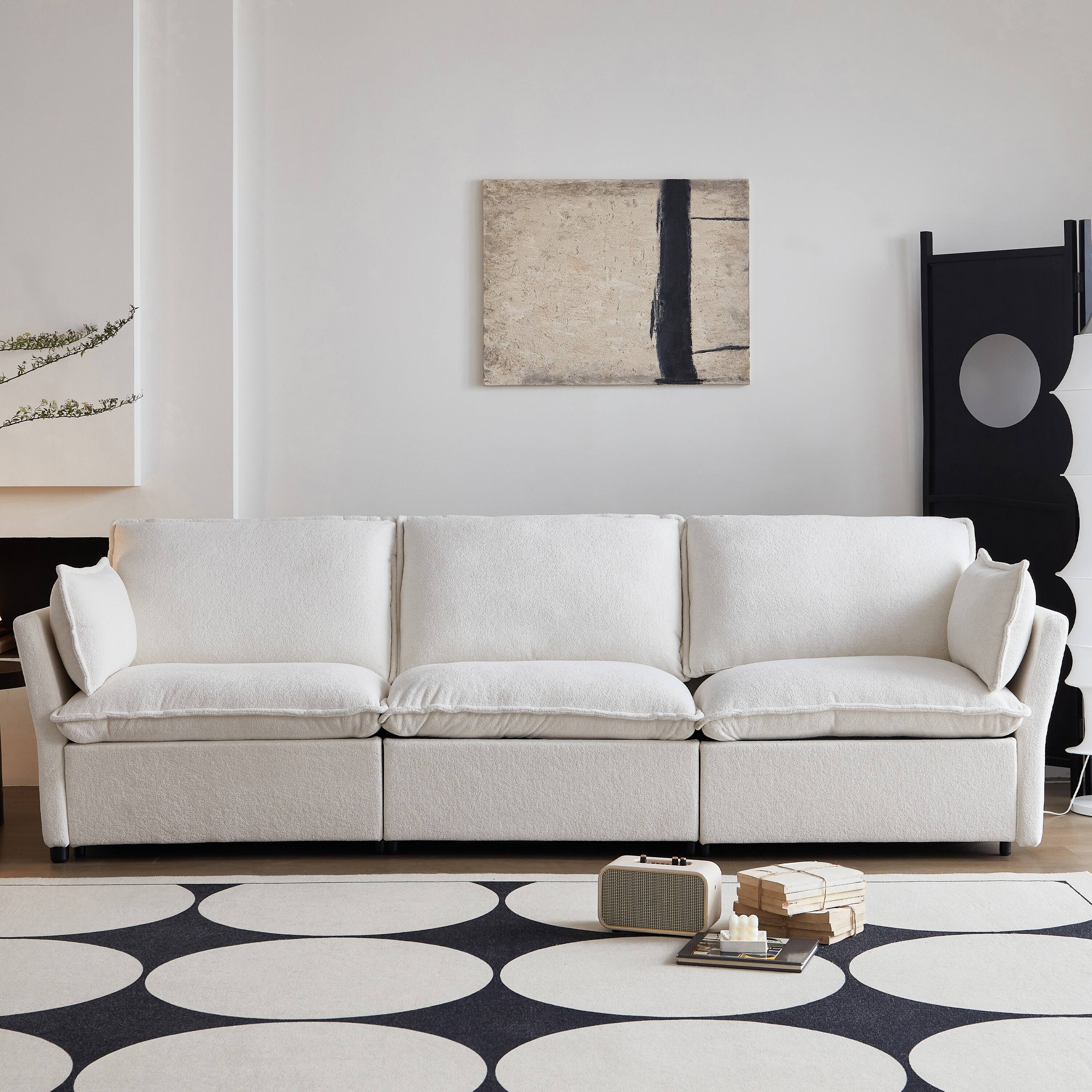 Alt View 2. MSOOB - Modern 3 Seat Chenille Power Reclining Sofa Couch with USB Ports, Three Motor with Independent Control for Each Seat - White.