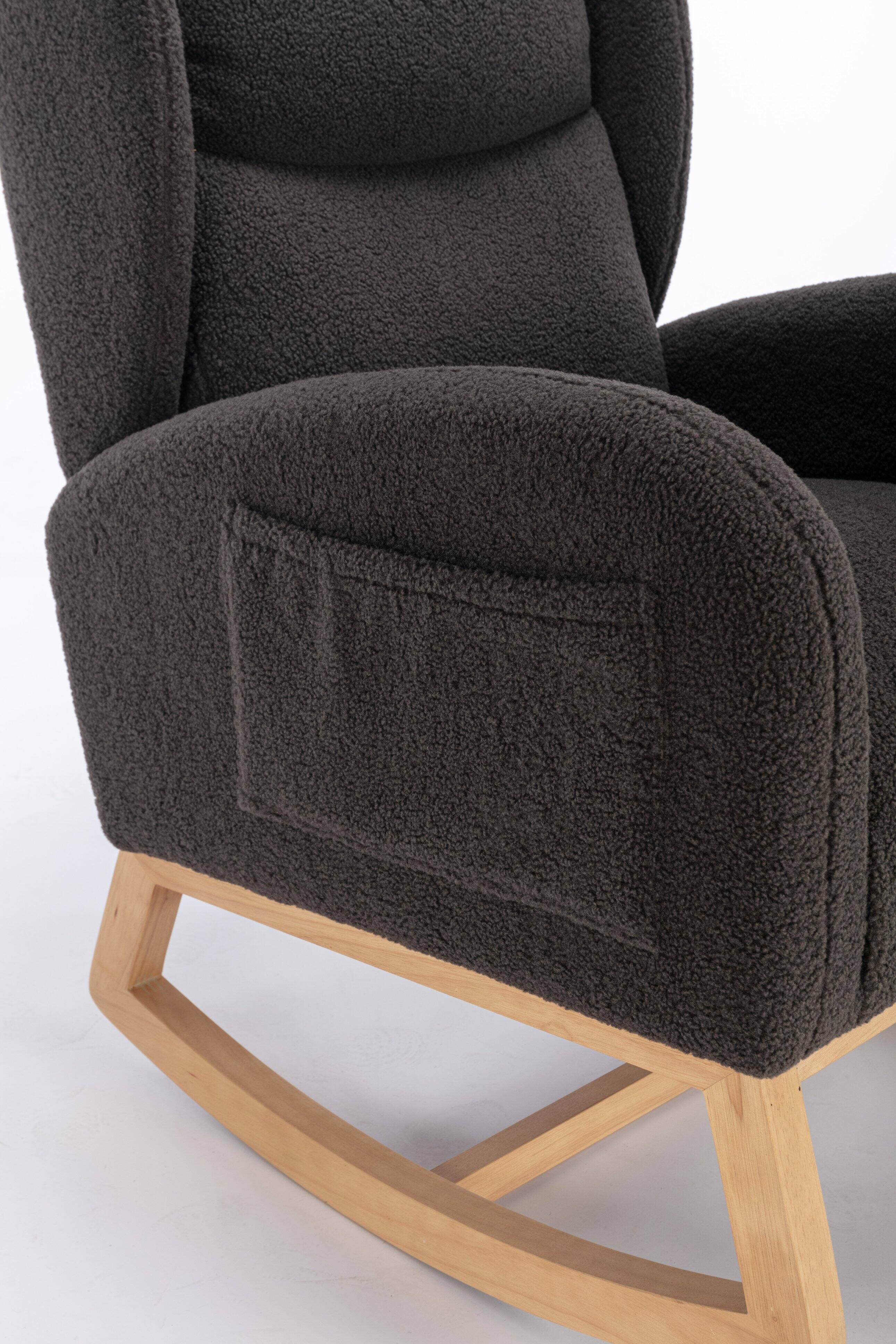 Left. Anysun - Teddy Fabric Rocking Chair With Packet Wood Legs - Dark Gray .