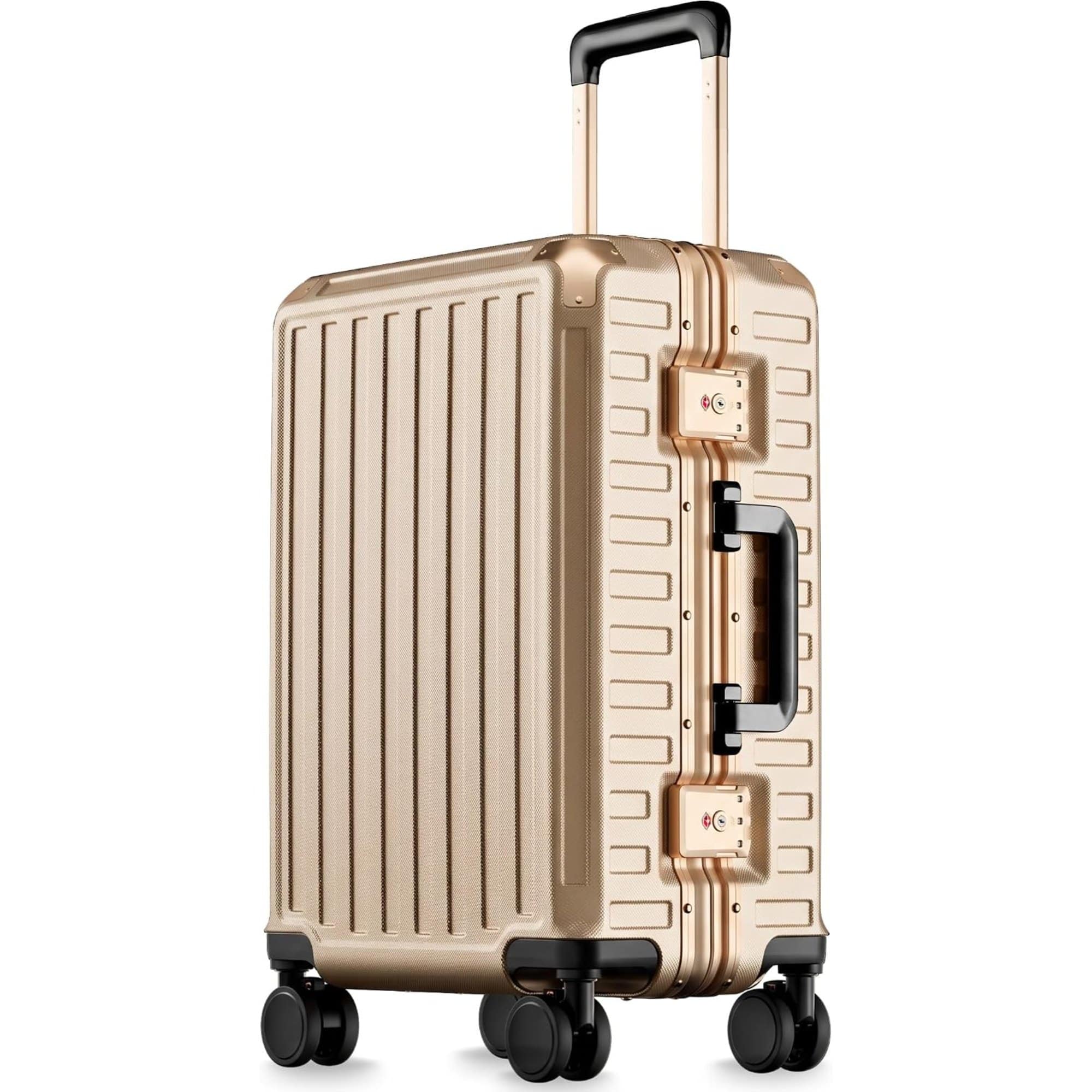 LUGGEX - 28 Inch Checked Luggage Zipperless Aluminum-Frame PC Suitcase with Spring-Loaded Wheels 8010S - ZX-Core - Champagne