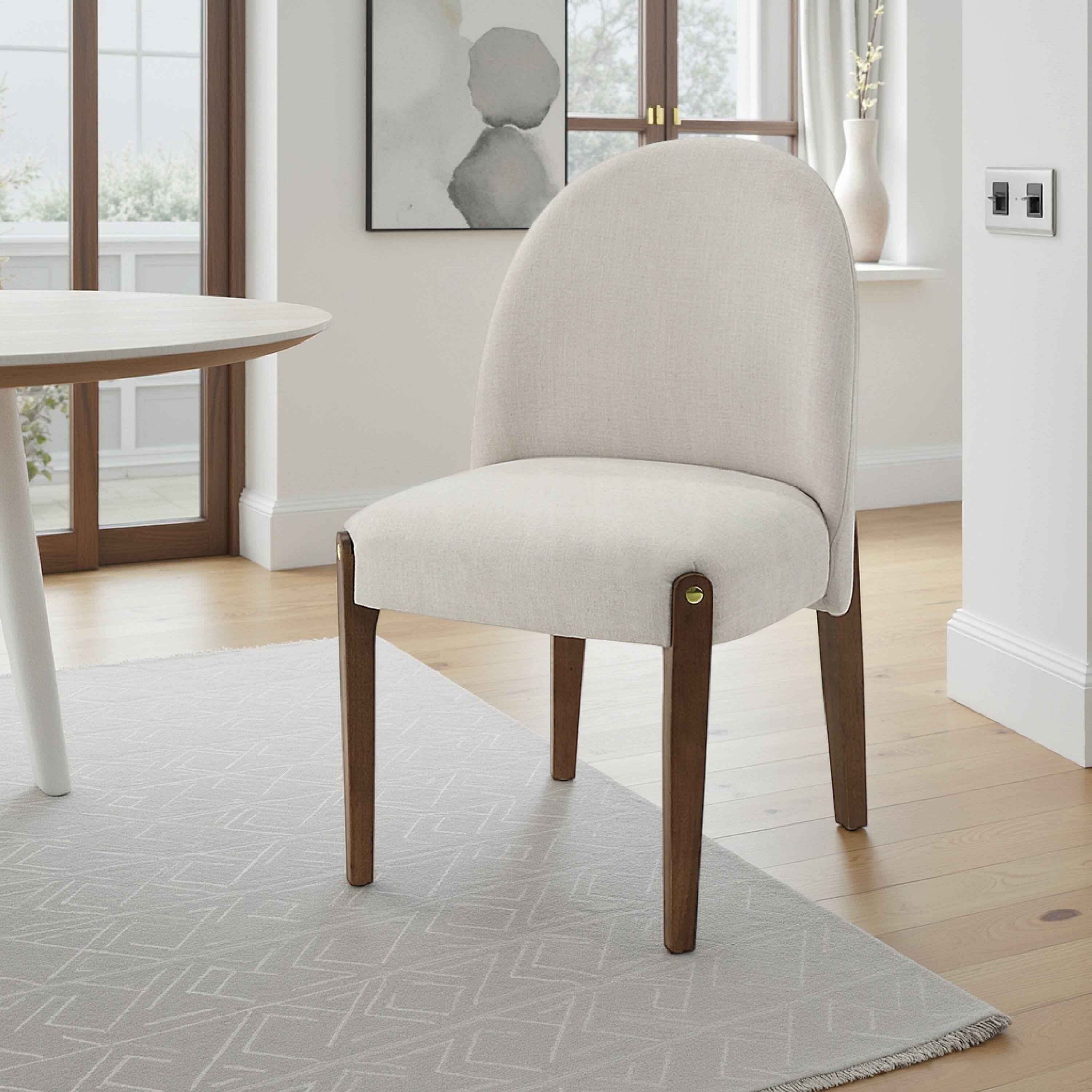 Alt View 5. Manhattan Lane - Gamo Set of 2 Side Dining Chair, Brown Rubberwood, Soft White Fabric - White, Oak Brown.