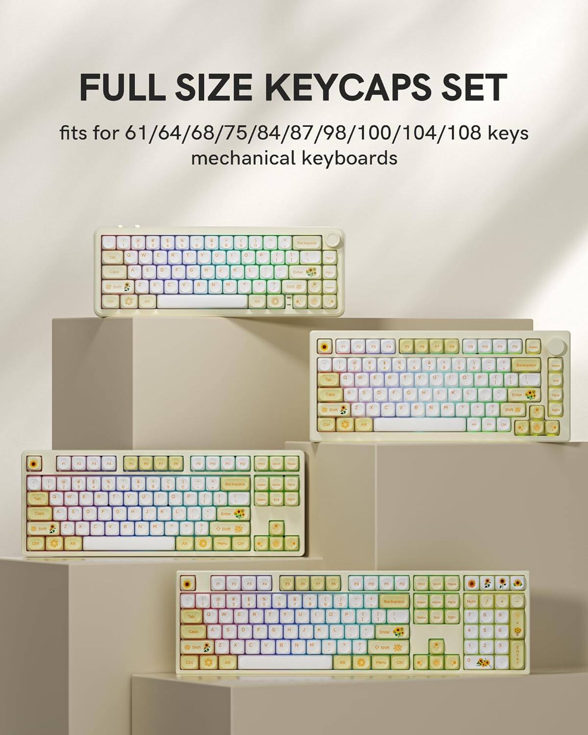 FULL SIZE KEYCAPS SET  
fits for 61/64/68/75/84/87/98/100/104/108 keys mechanical keyboards