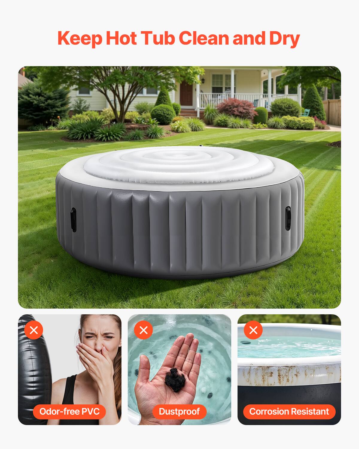 Keep Hot Tub Clean and Dry

- Odor-free PVC
- Dustproof
- Corrosion Resistant