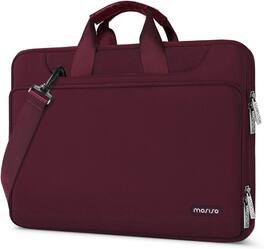 mosiso - 360 Protective Laptop Bag 15.6 inch,Computer Carrying Case with Shoulder Strap for MacBook Air Pro 15 16 HP Dell Asus - Wine Red
