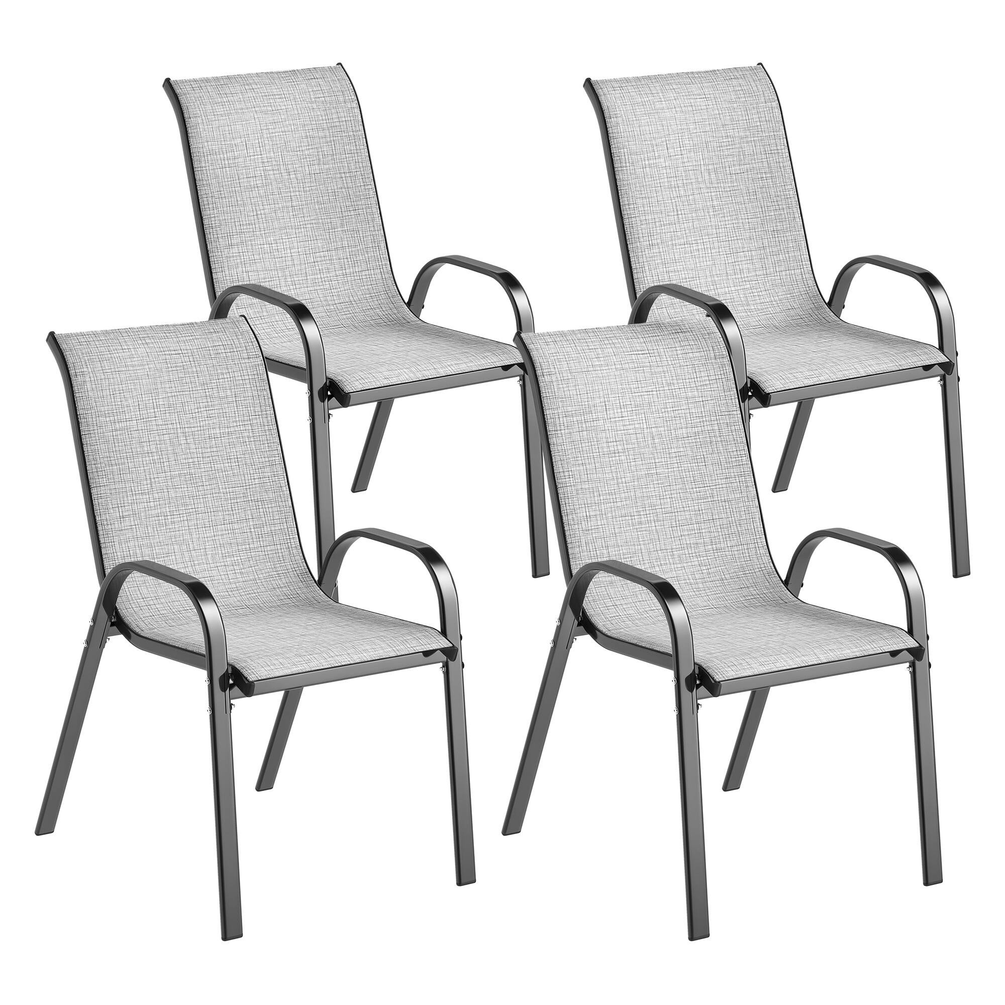 Front. Outsunny - of 4 Outdoor Dining Chairs, Stackable Patio Chairs with High Back, Breathable Mesh Seat for Garden Lawn - Mixed Gray.