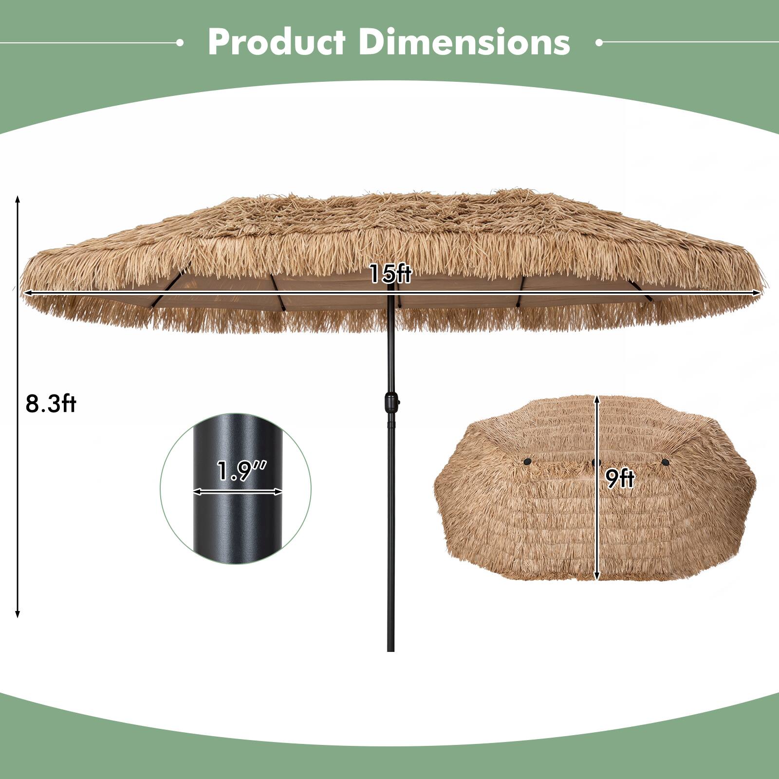 Product Dimensions: 15ft x 8.3ft x 1.9" x 9ft