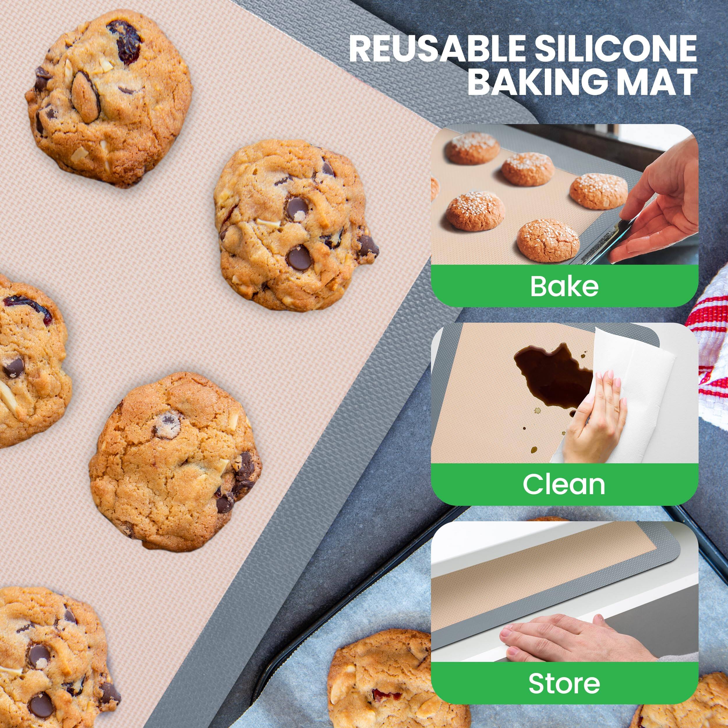 REUSABLE SILICONE BAKING MAT

Bake  
Clean  
Store
