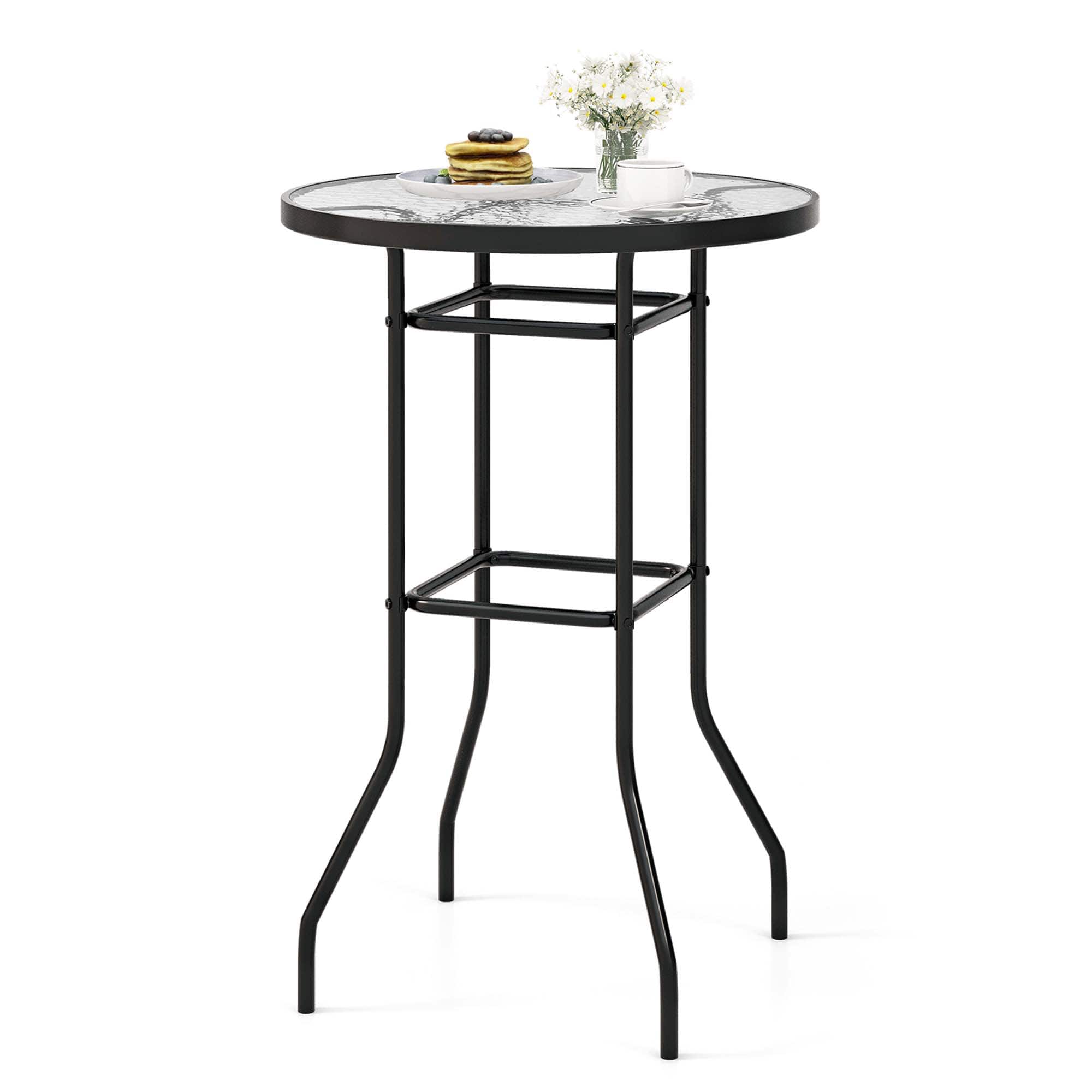 "Costway - 38"" Patio Round Counter Height Bar Table withTempered Glass Tabletop Poolside - Black" price history on PriceWatchPro