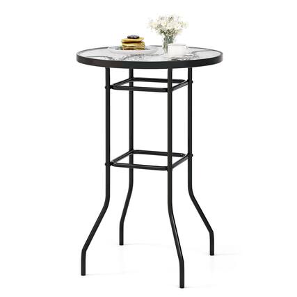 Front. Costway - Costway 38" Patio Round Counter Height Bar Table withTempered Glass Tabletop Poolside - Black.