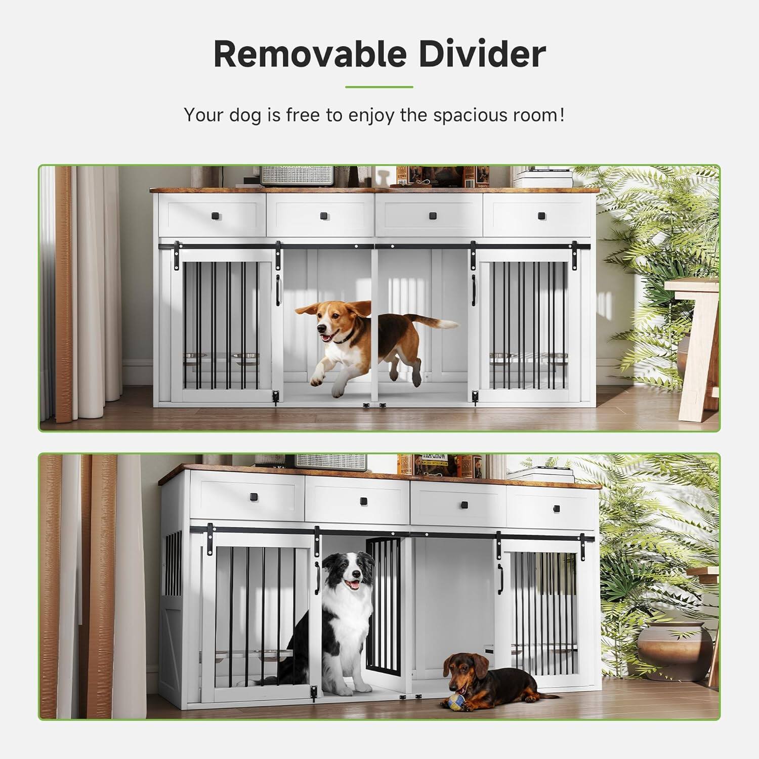 Removable Divider

Your dog is free to enjoy the spacious room!