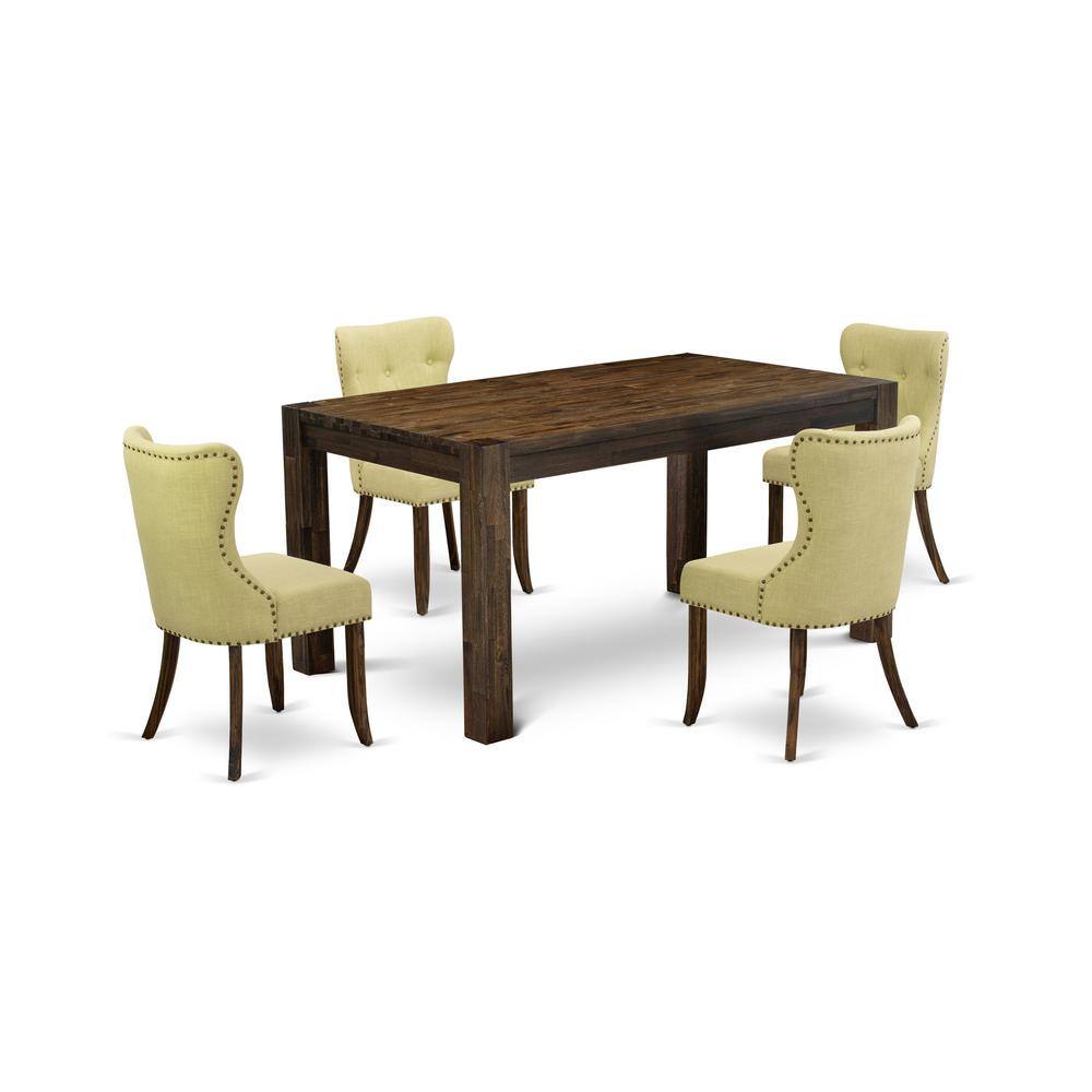 Left. East West Furniture - East West Furniture CNSI5-77-37 5-Piece Kitchen Dining Room SET- 4 Padded Parson Chairs with Limelight Linen Fabric - Jacobean.