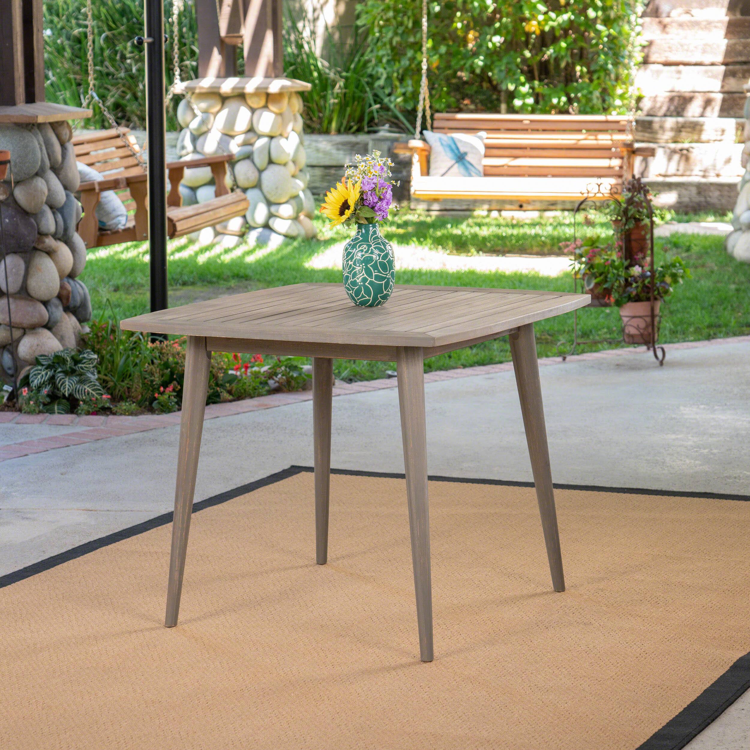Front. APRILSOUL - Outdoor Square Acacia Wood Table Straight Legs Gray - Grey.
