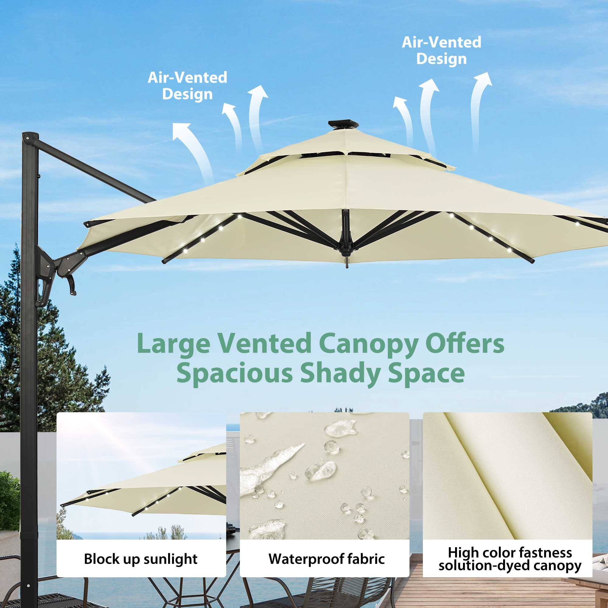 Air-Vented Design

Large Vented Canopy Offers Spacious Shady Space

- Block up sunlight
- Waterproof fabric
- High color fastness solution-dyed canopy