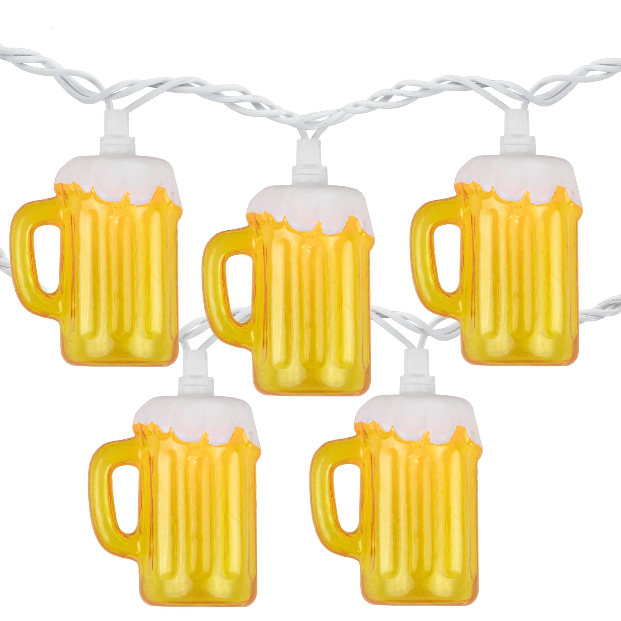 Northlight - 10-Count Beer Mug Summer Outdoor Patio String Light Set, 7.25ft White Wire - Yellow