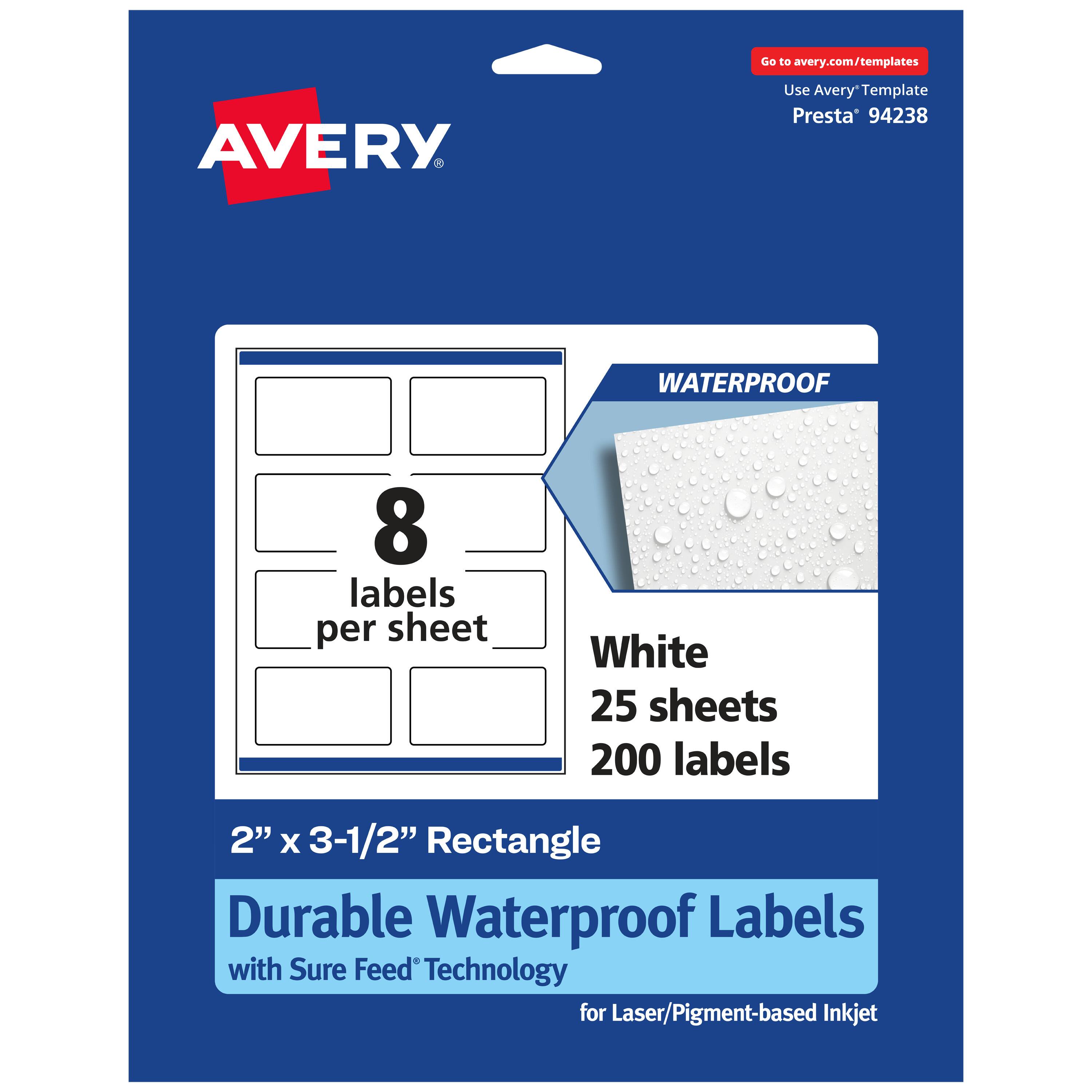 "Avery - 2"" x 3-1/2"" Waterproof Rectangle Labels, 200 Labels - White" price history on PriceWatchPro